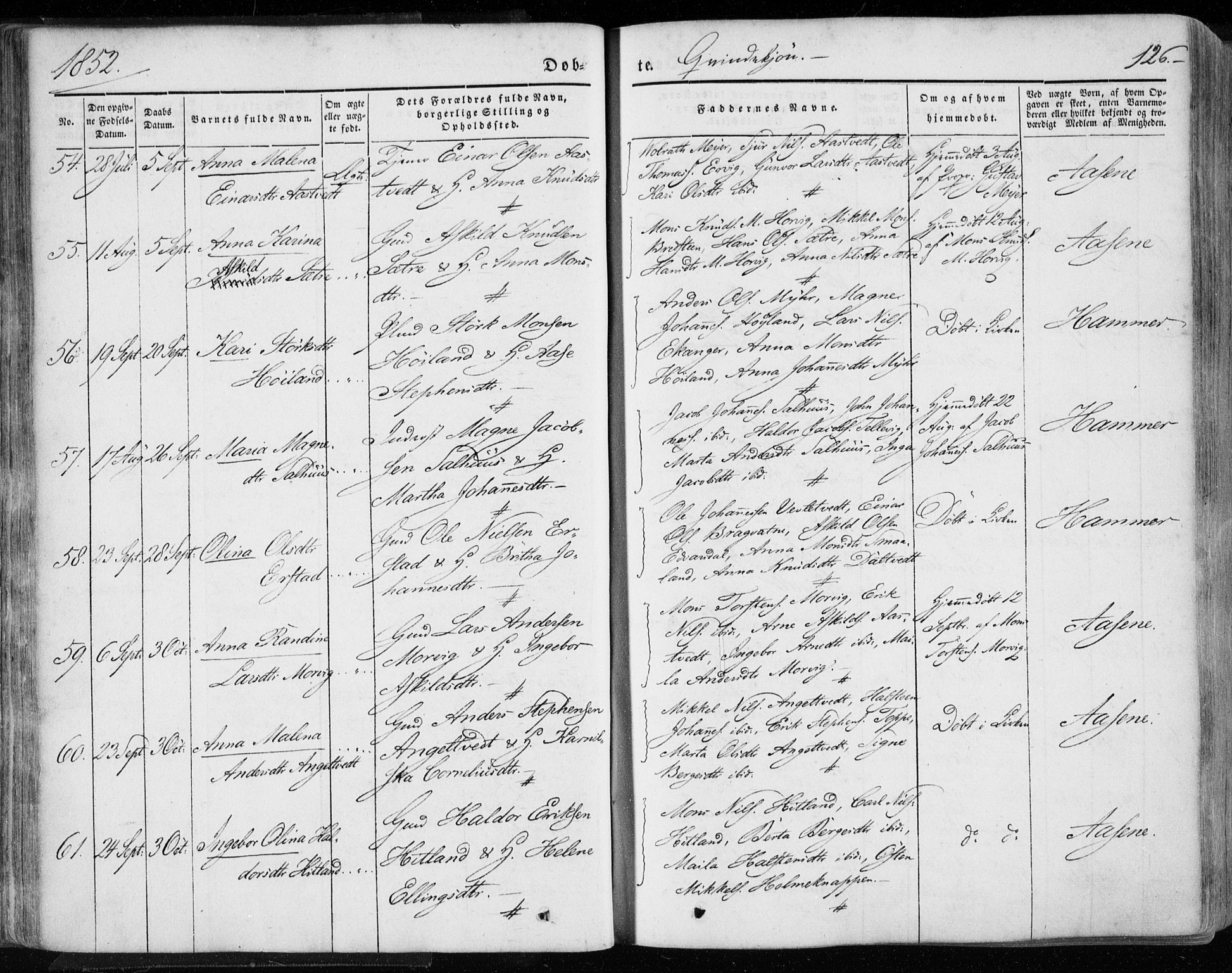 Hamre sokneprestembete, AV/SAB-A-75501/H/Ha/Haa/Haaa/L0013: Parish register (official) no. A 13, 1846-1857, p. 126