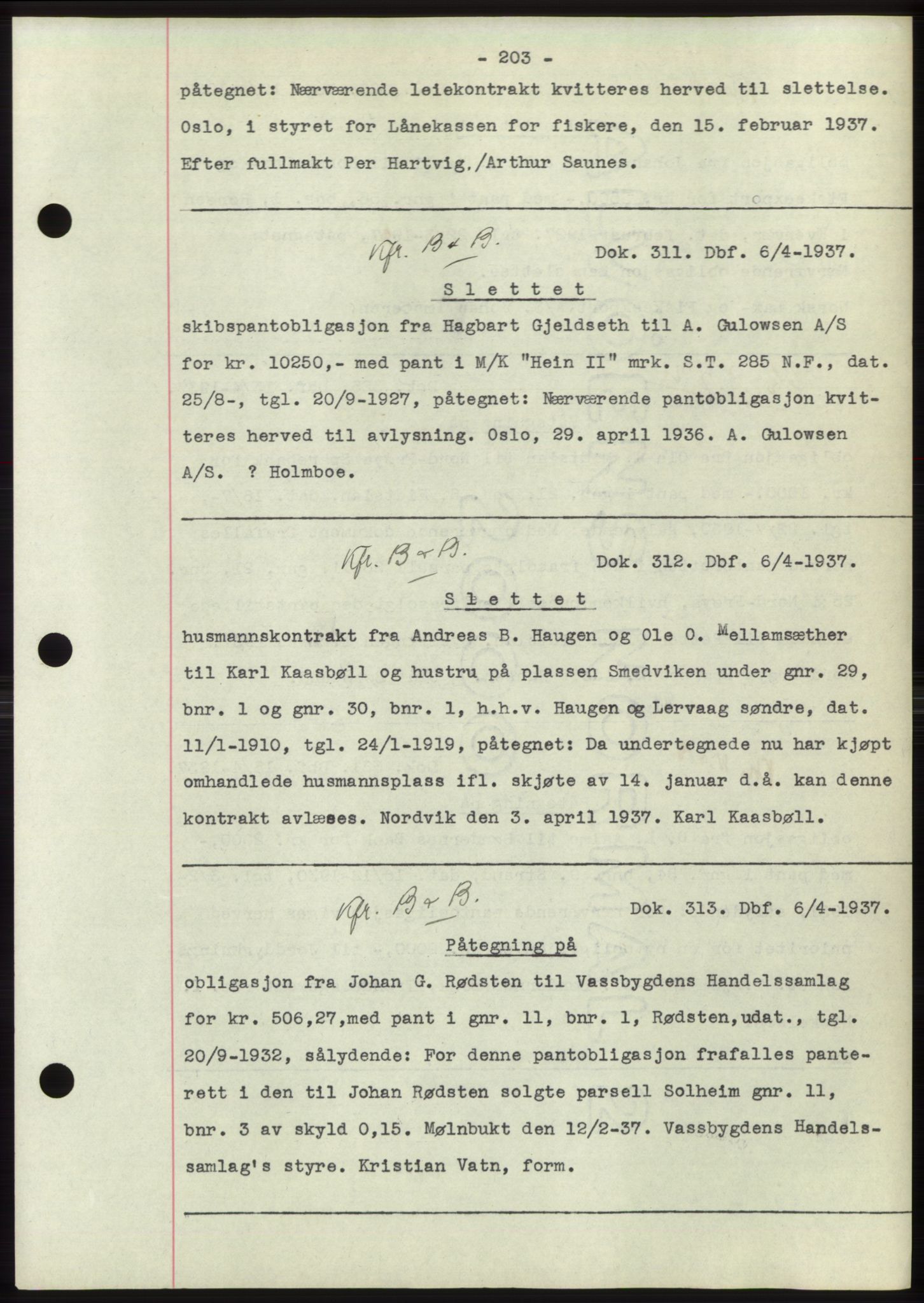 Hitra sorenskriveri, AV/SAT-A-0018/2/2C/2Ca: Mortgage book no. C1, 1936-1945, Diary no: : 311/1937