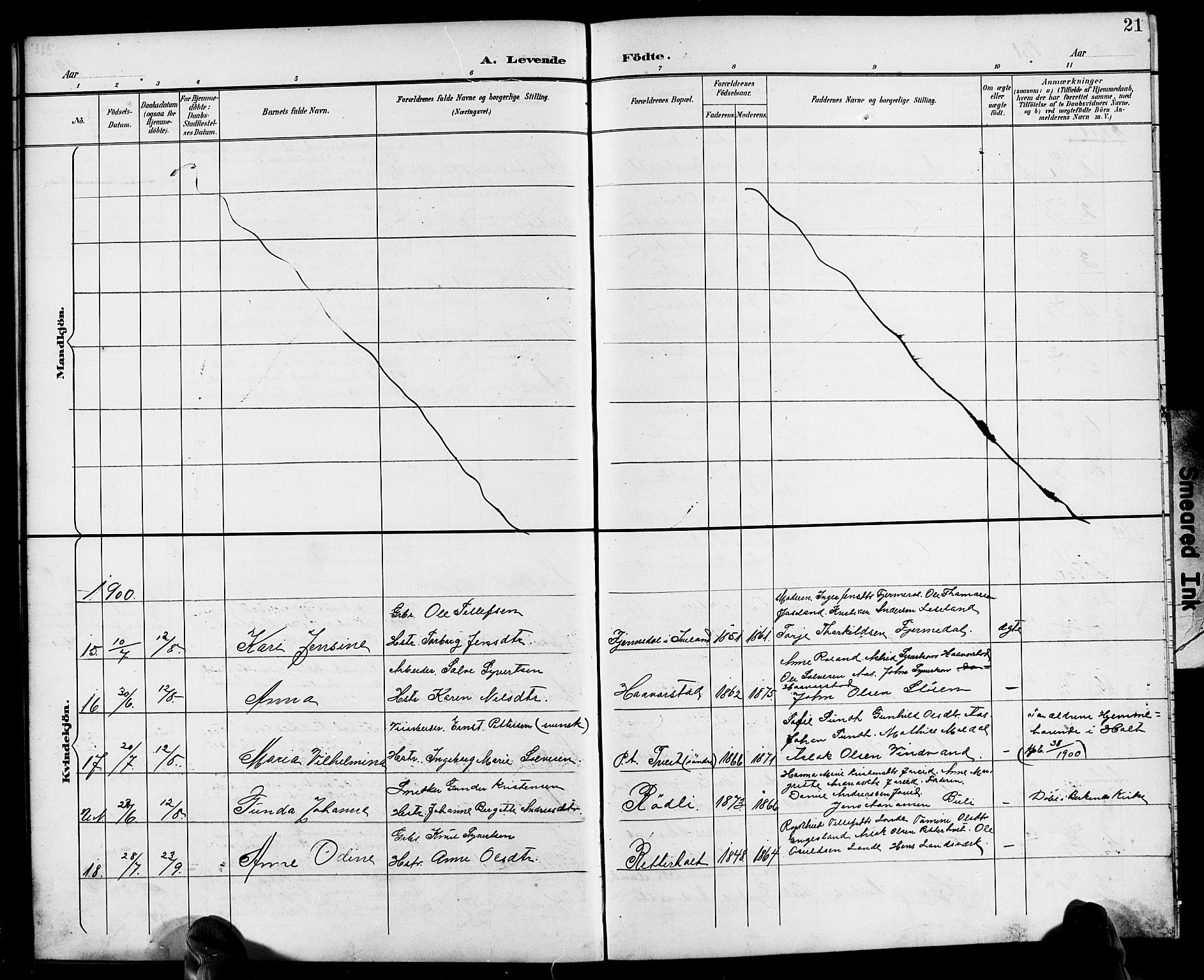 Herefoss sokneprestkontor, AV/SAK-1111-0019/F/Fb/Fbb/L0003: Parish register (copy) no. B 3, 1892-1917, p. 21