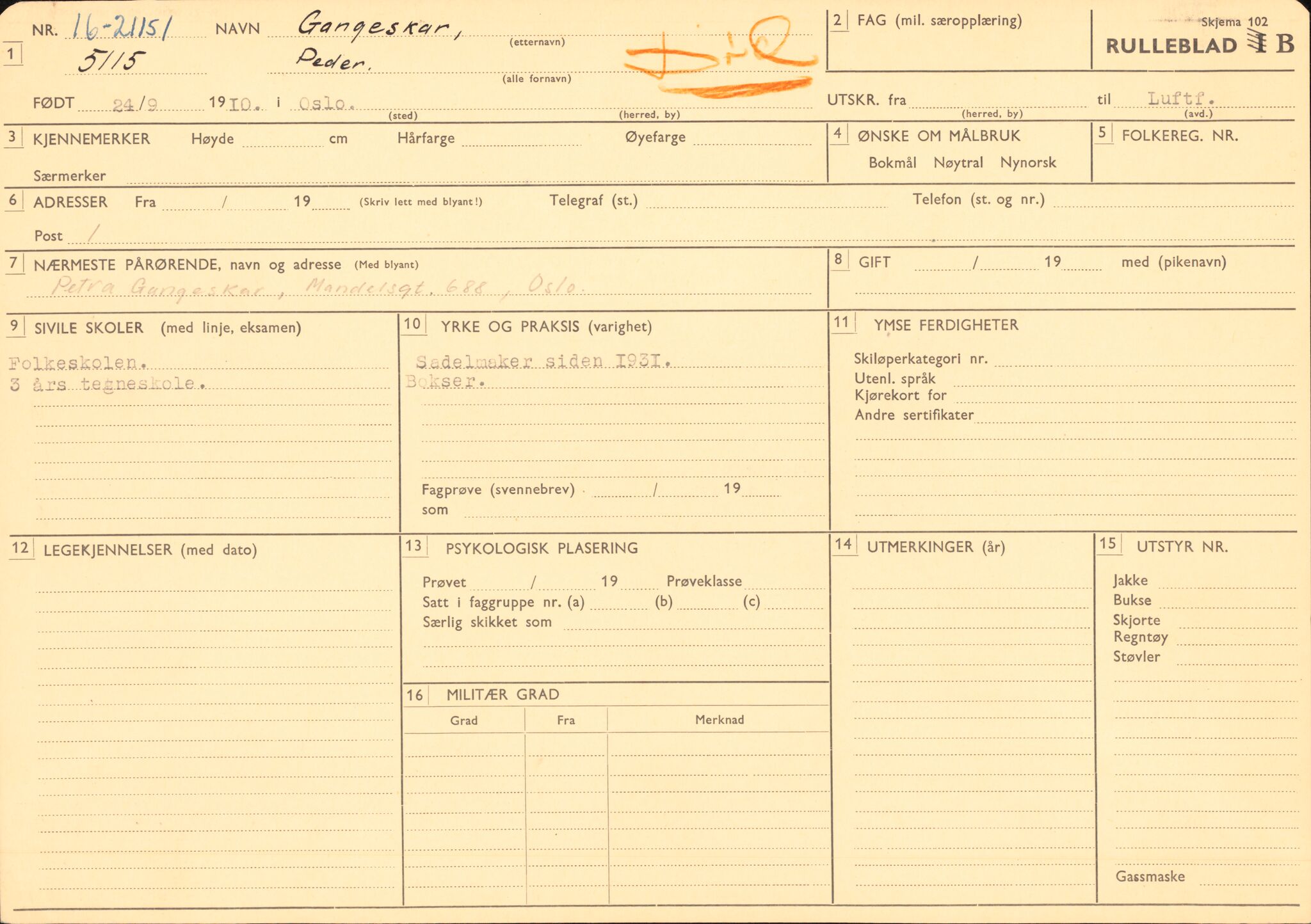 Forsvaret, Forsvarets overkommando/Luftforsvarsstaben, RA/RAFA-4079/P/Pa/L0024: Personellpapirer, 1910, p. 266