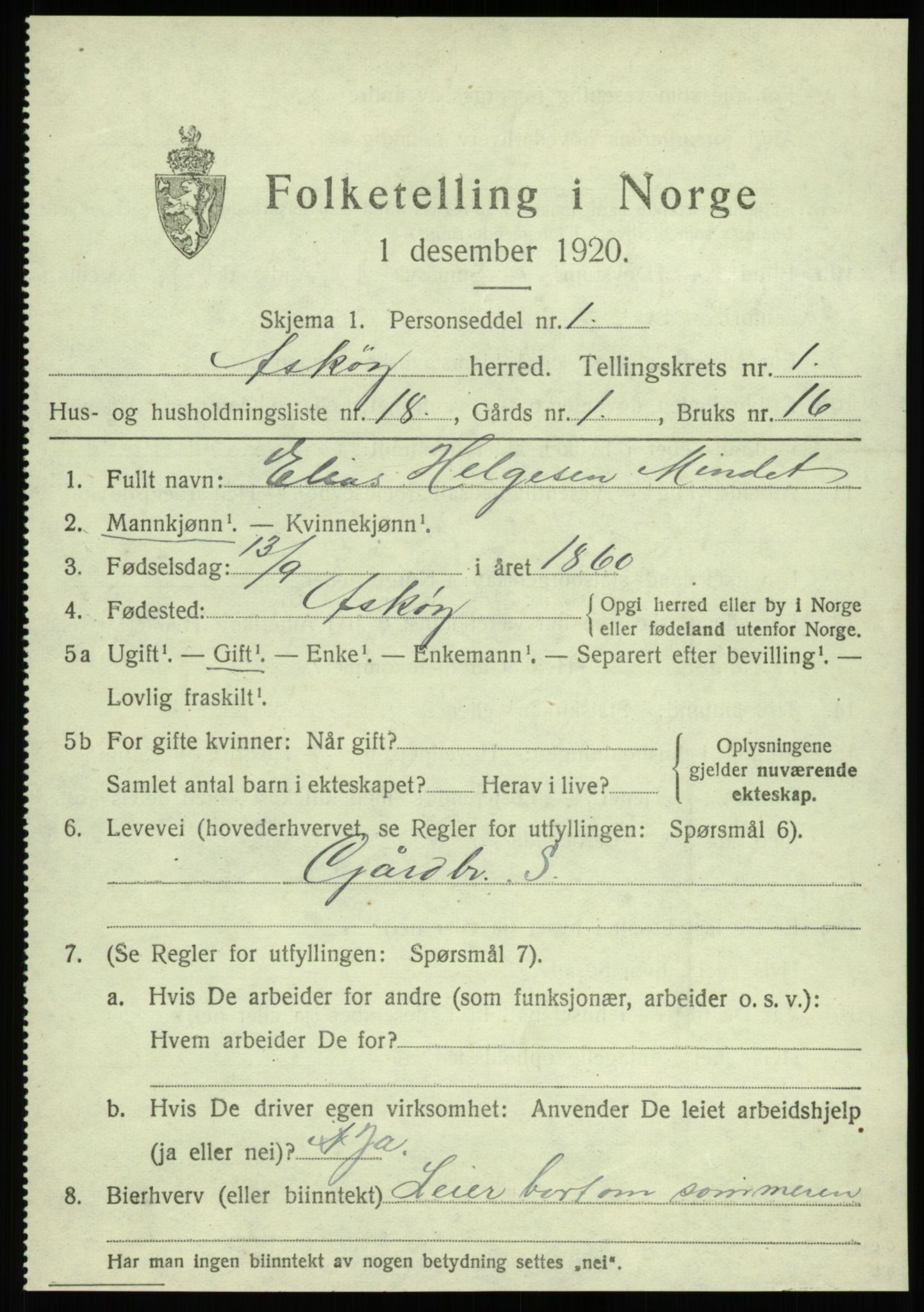 SAB, 1920 census for Askøy, 1920, p. 3700