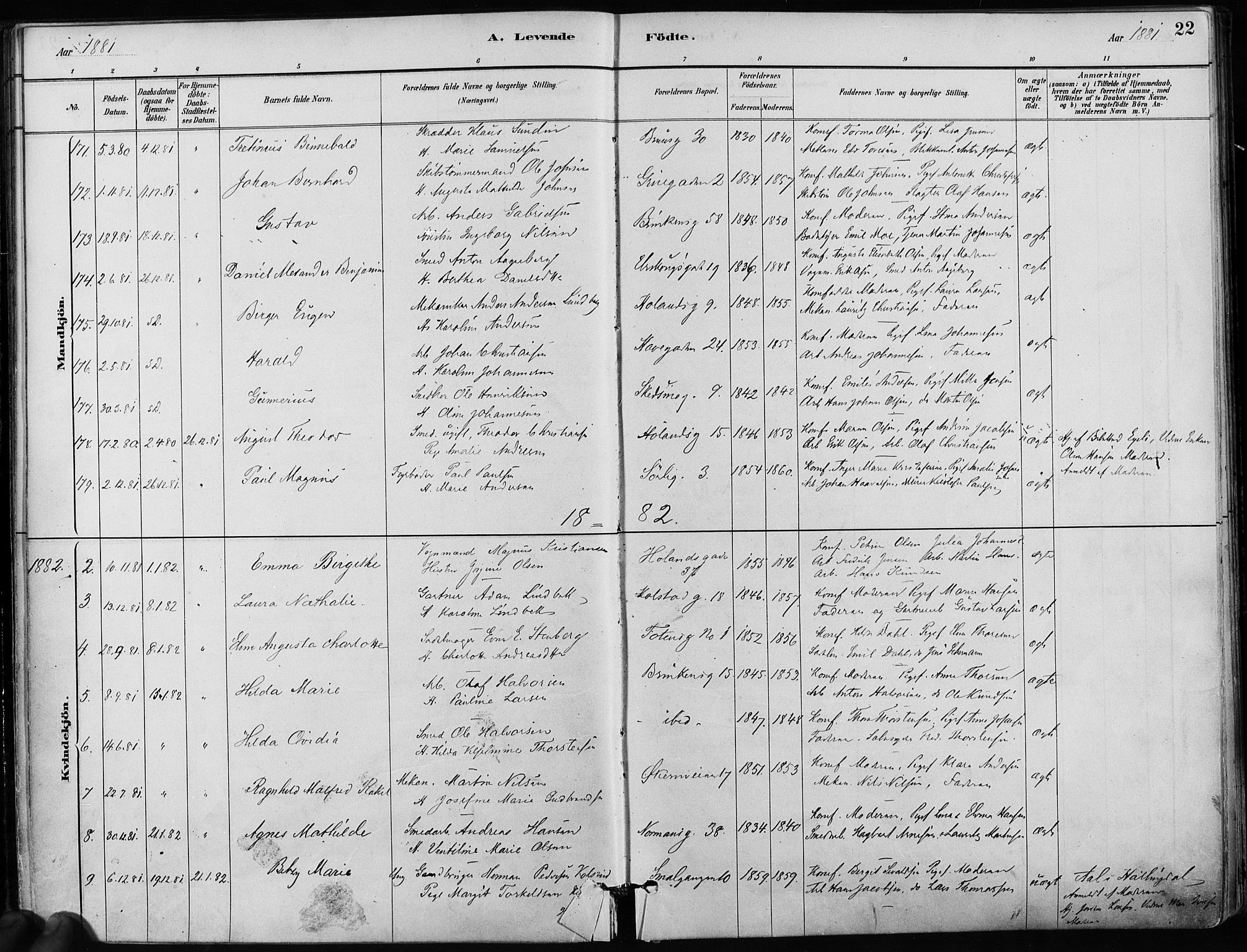 Kampen prestekontor Kirkebøker, AV/SAO-A-10853/F/Fa/L0001: Parish register (official) no. I 1, 1880-1886, p. 22