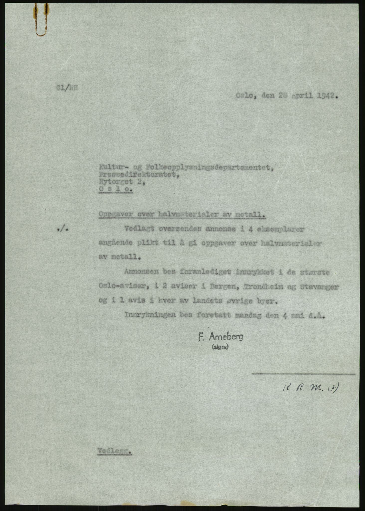 Direktoratet for industriforsyning, Sekretariatet, RA/S-4153/D/Df/L0054: 9. Metallkontoret, 1940-1945, p. 1511