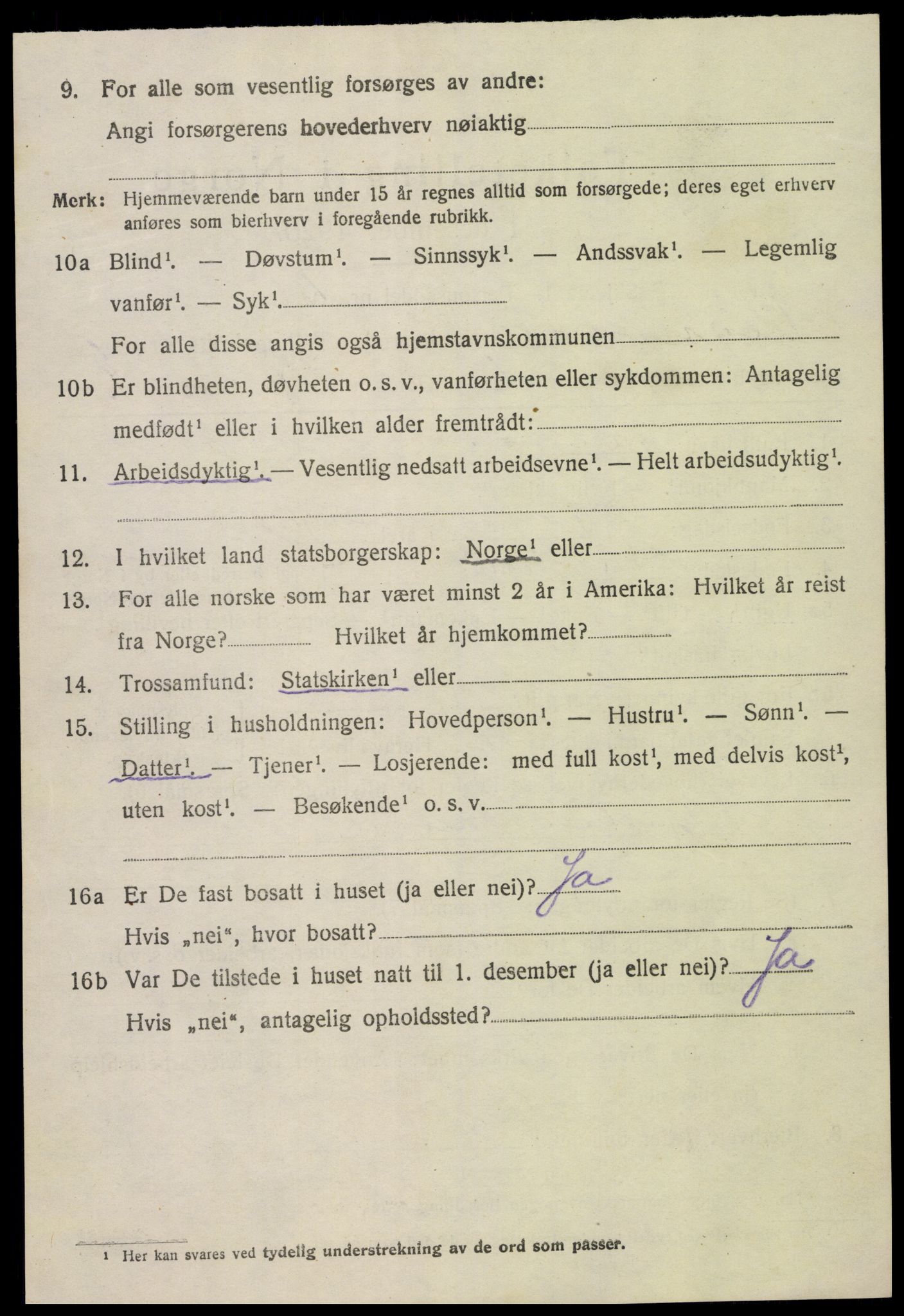 SAK, 1920 census for Vegusdal, 1920, p. 1464