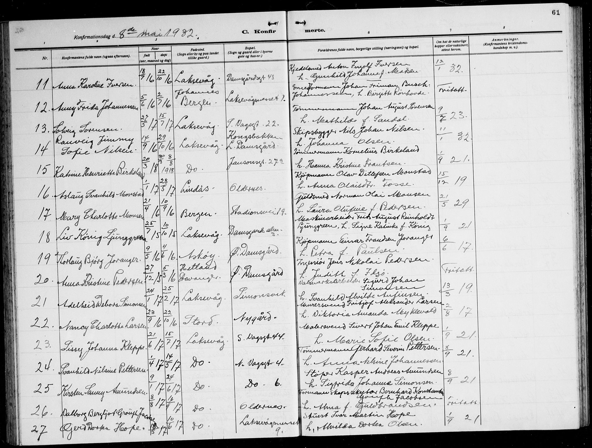 Laksevåg Sokneprestembete, AV/SAB-A-76501/H/Ha/Hab/Haba: Parish register (copy) no. A 10, 1925-1942, p. 61