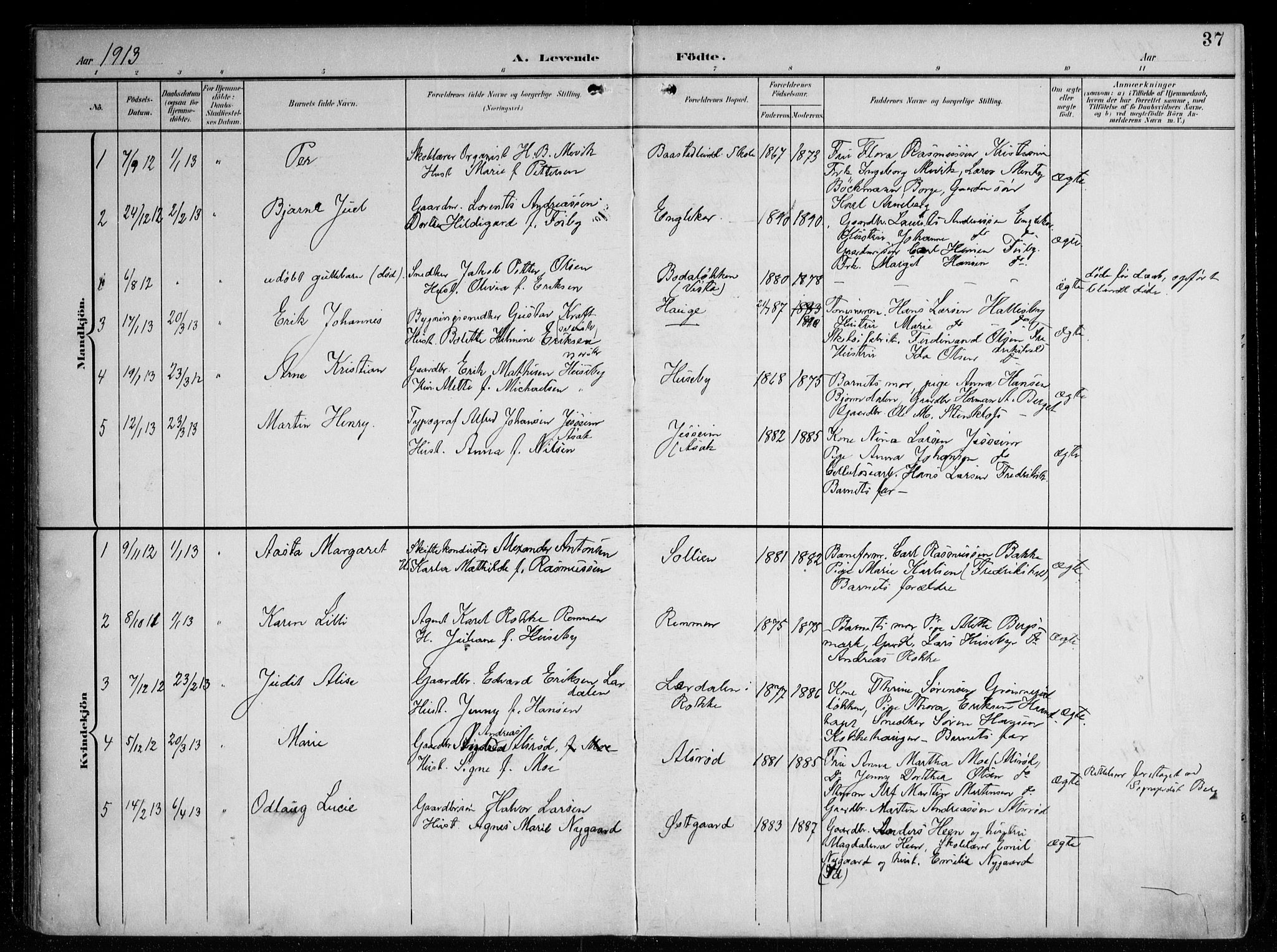 Berg prestekontor Kirkebøker, AV/SAO-A-10902/F/Fa/L0008: Parish register (official) no. I 8, 1902-1920, p. 37