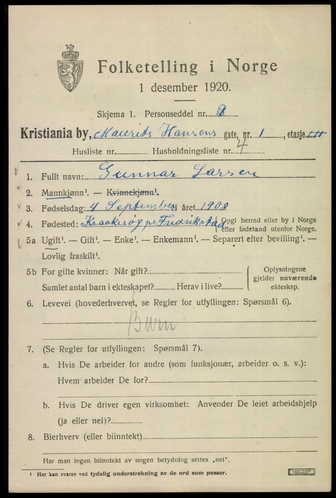 SAO, 1920 census for Kristiania, 1920, p. 392849