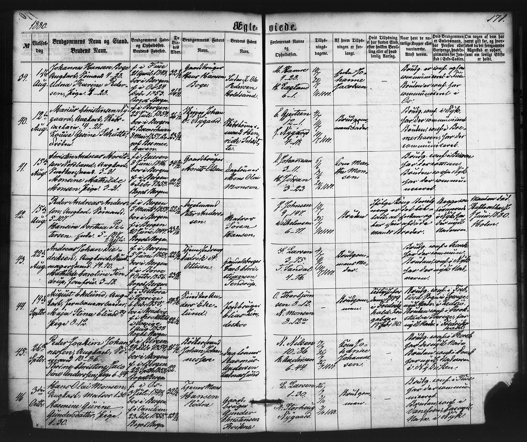 Nykirken Sokneprestembete, AV/SAB-A-77101/H/Haa/L0032: Parish register (official) no. D 2, 1861-1883, p. 171