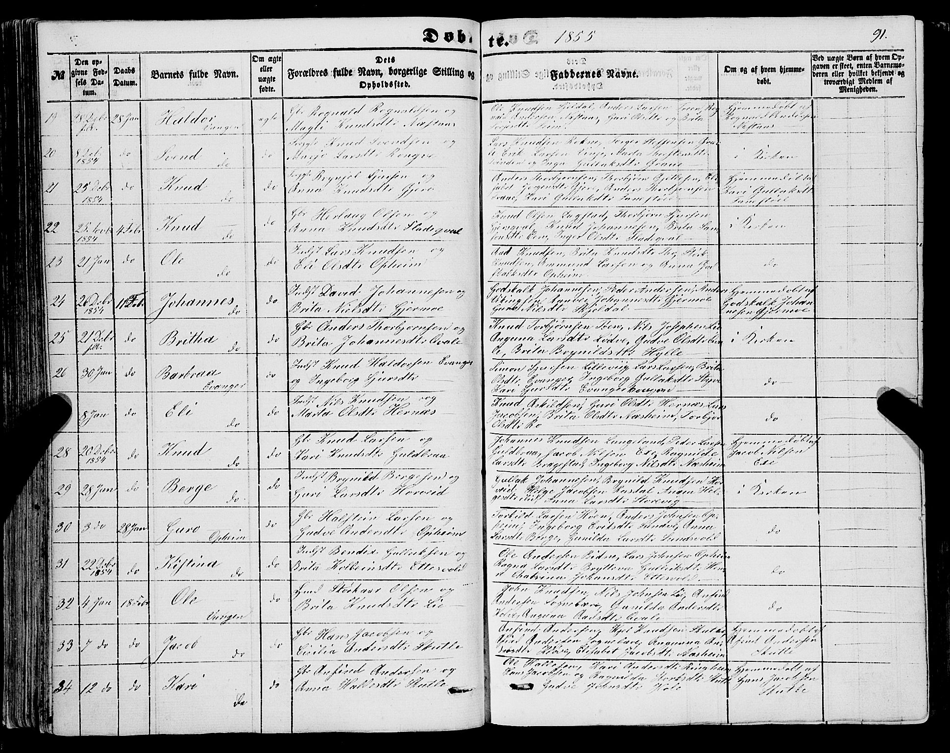 Voss sokneprestembete, SAB/A-79001/H/Haa: Parish register (official) no. A 16, 1849-1863, p. 91