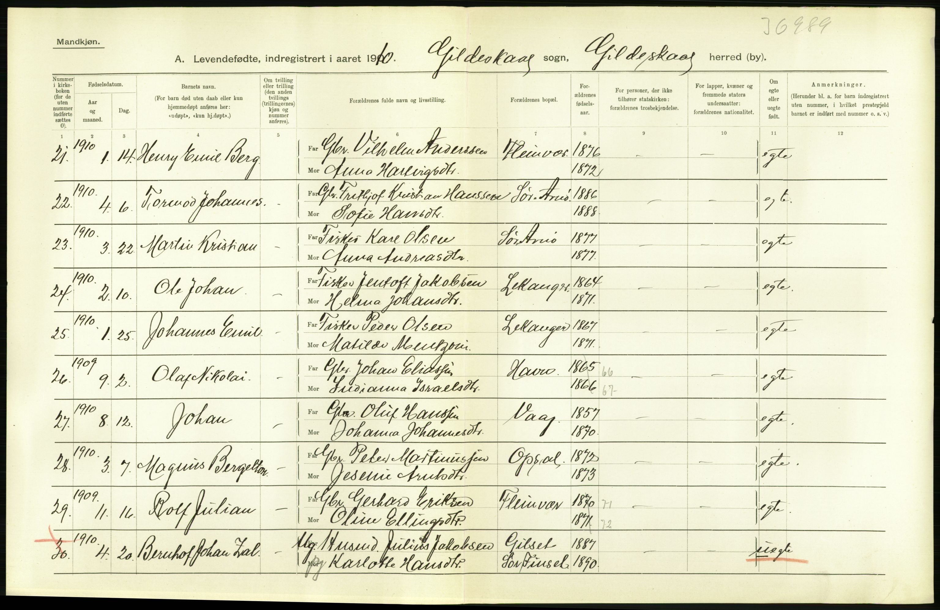 Statistisk sentralbyrå, Sosiodemografiske emner, Befolkning, AV/RA-S-2228/D/Df/Dfa/Dfah/L0040: Nordlands amt: Levendefødte menn og kvinner. Bygder., 1910, p. 8