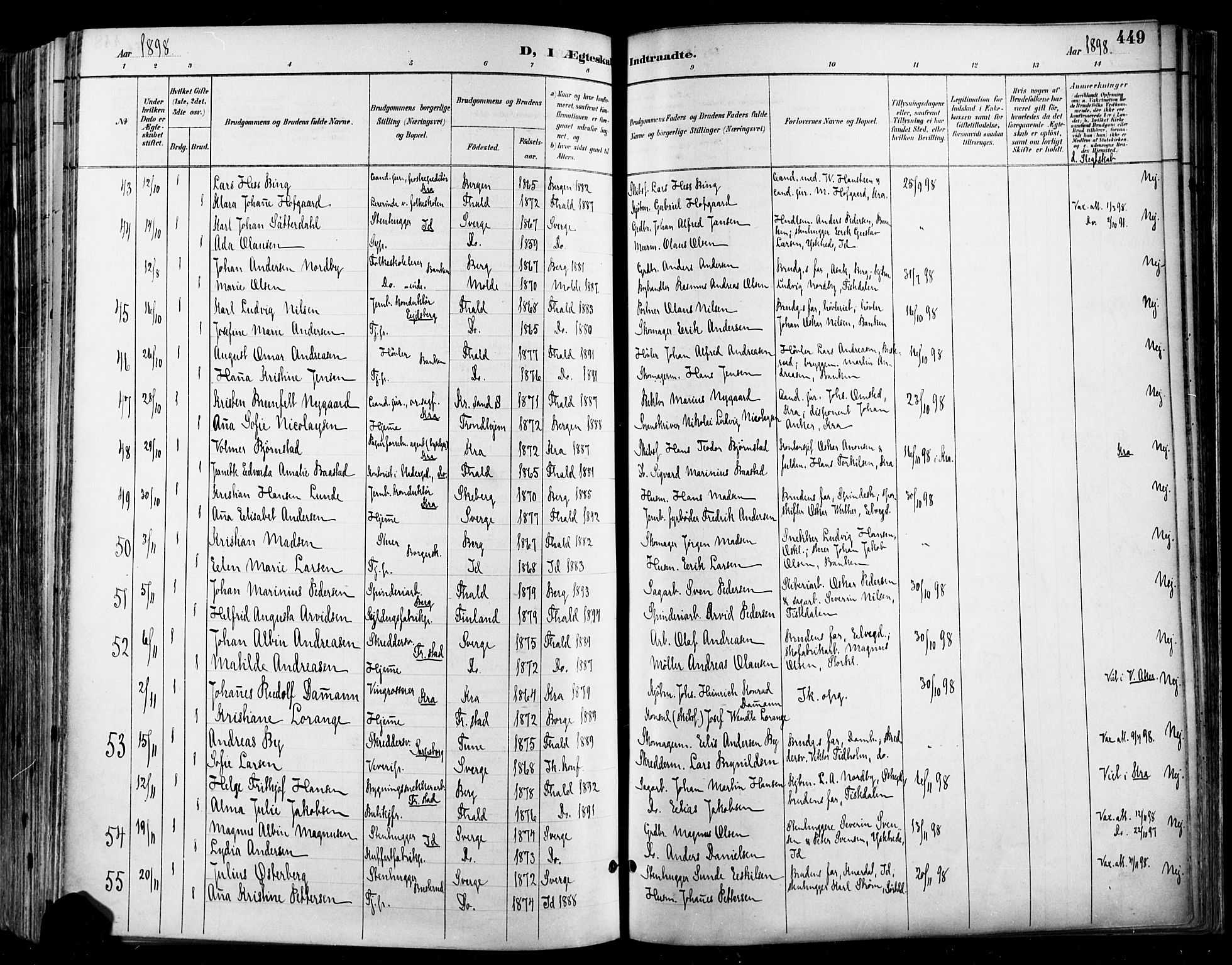 Halden prestekontor Kirkebøker, SAO/A-10909/F/Fa/L0013: Parish register (official) no. I 13, 1890-1906, p. 449