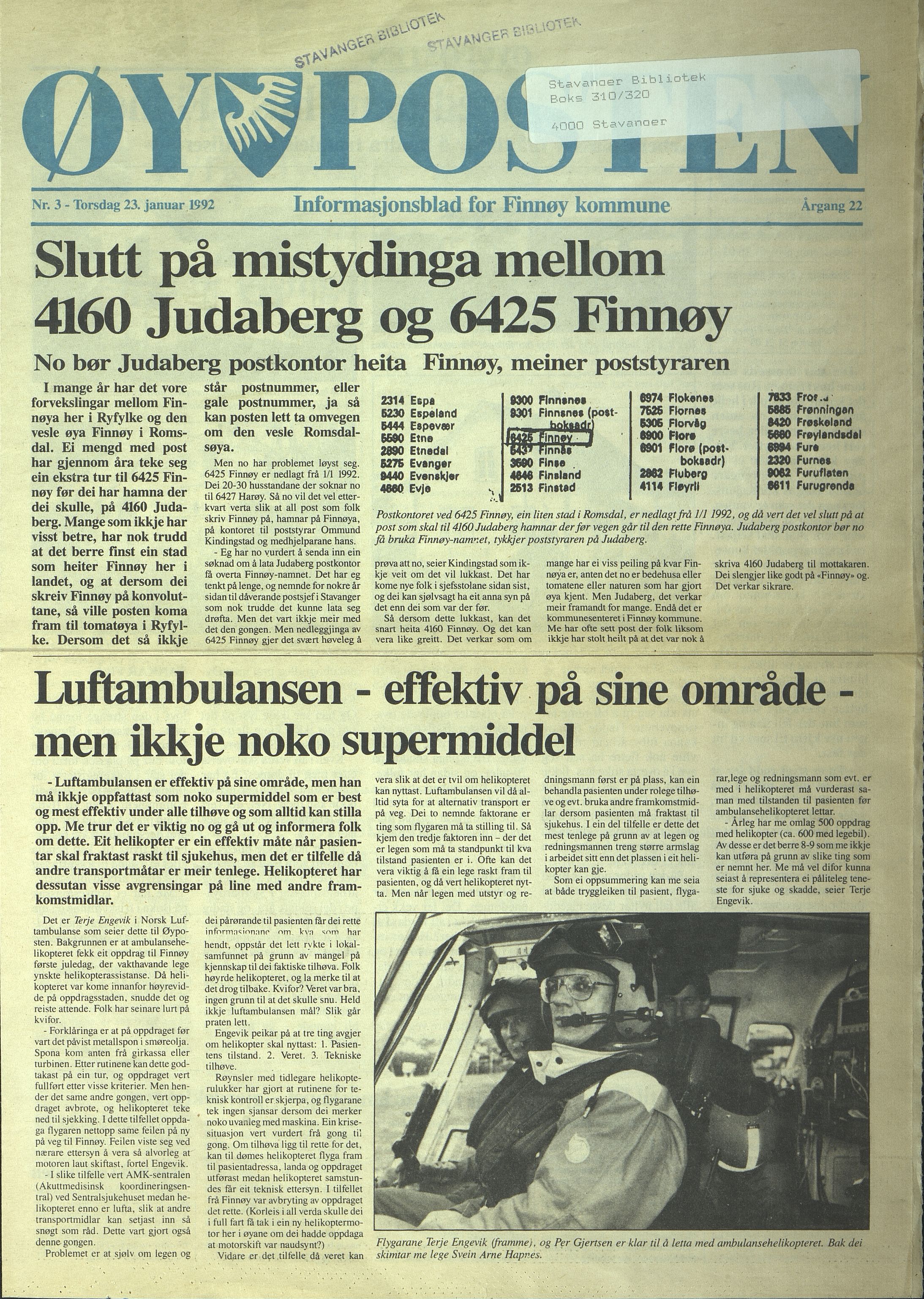 , Finnøy kommune, Øyposten, 1992, 1992