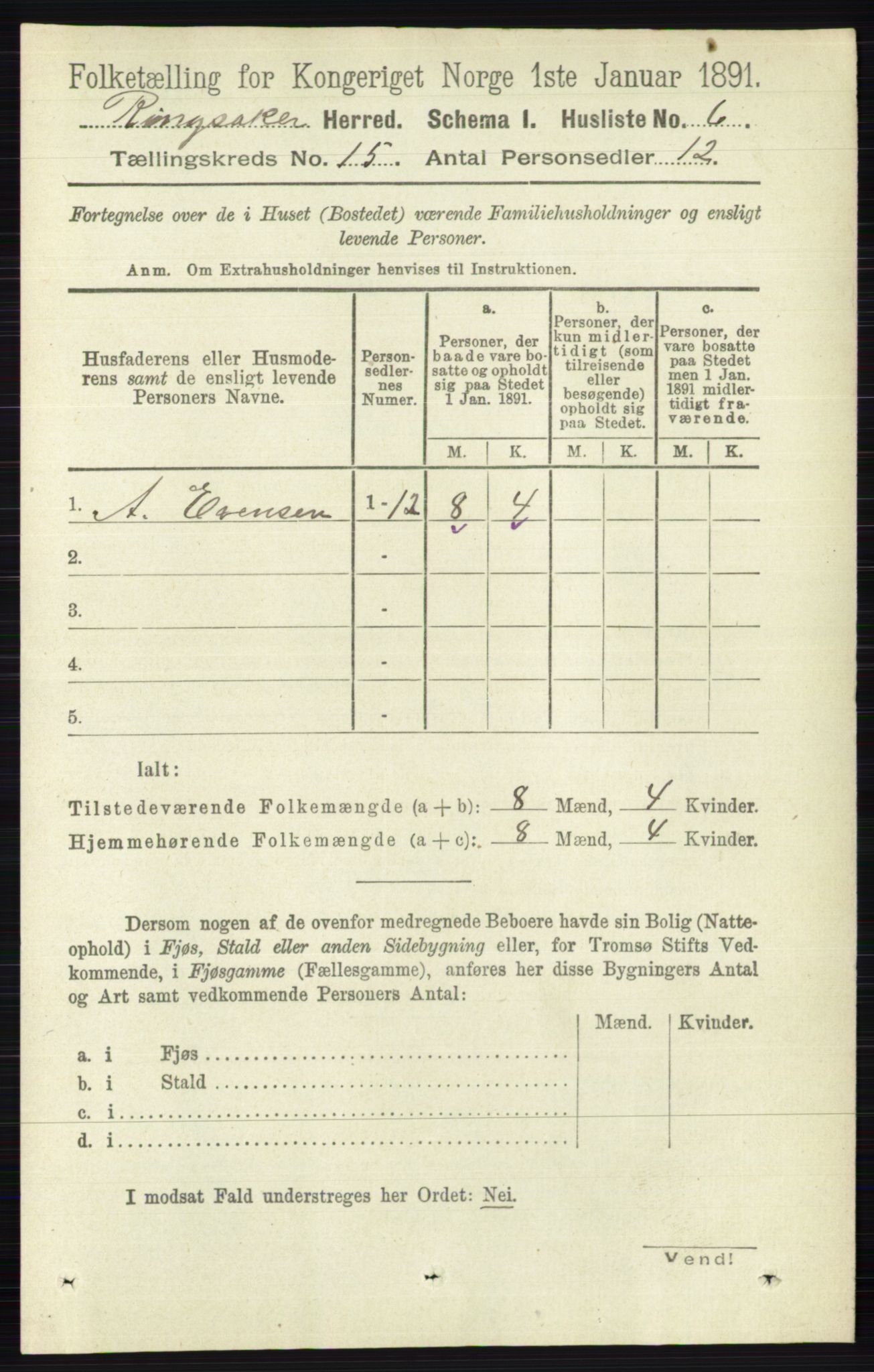 RA, 1891 census for 0412 Ringsaker, 1891, p. 8403