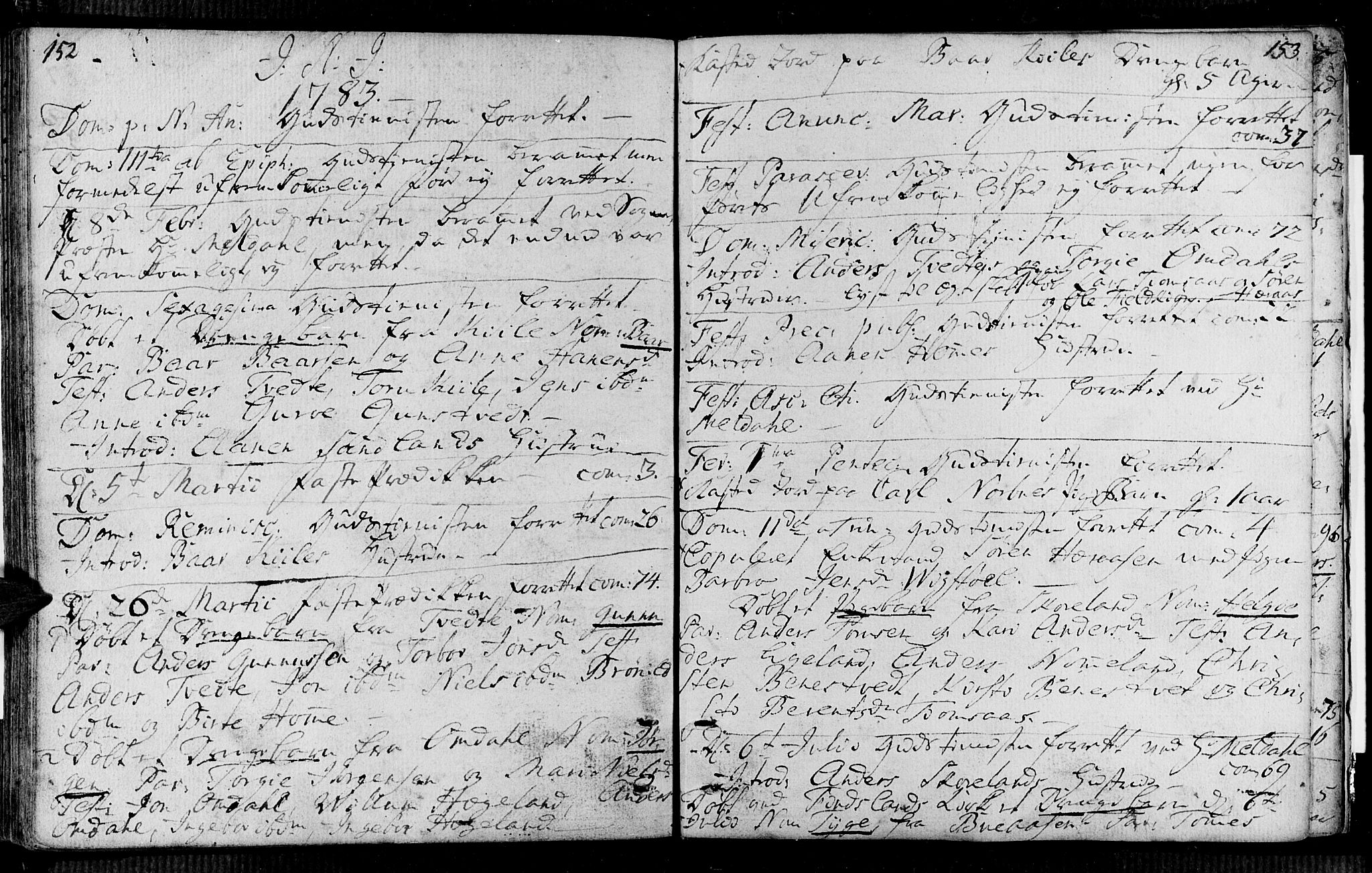 Vennesla sokneprestkontor, AV/SAK-1111-0045/Fa/Faa/L0001: Parish register (official) no. A 1, 1753-1785, p. 152-153