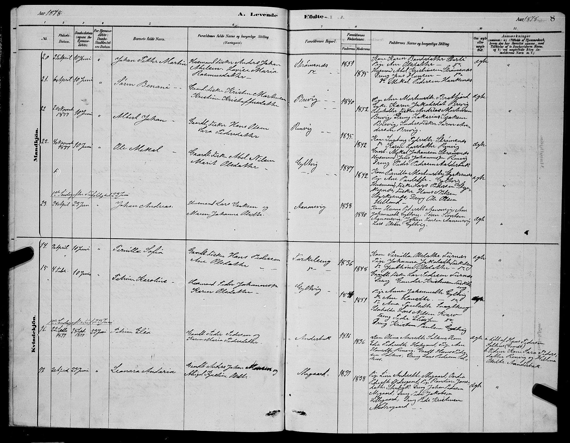 Ministerialprotokoller, klokkerbøker og fødselsregistre - Nordland, AV/SAT-A-1459/853/L0776: Parish register (copy) no. 853C04, 1878-1889, p. 8