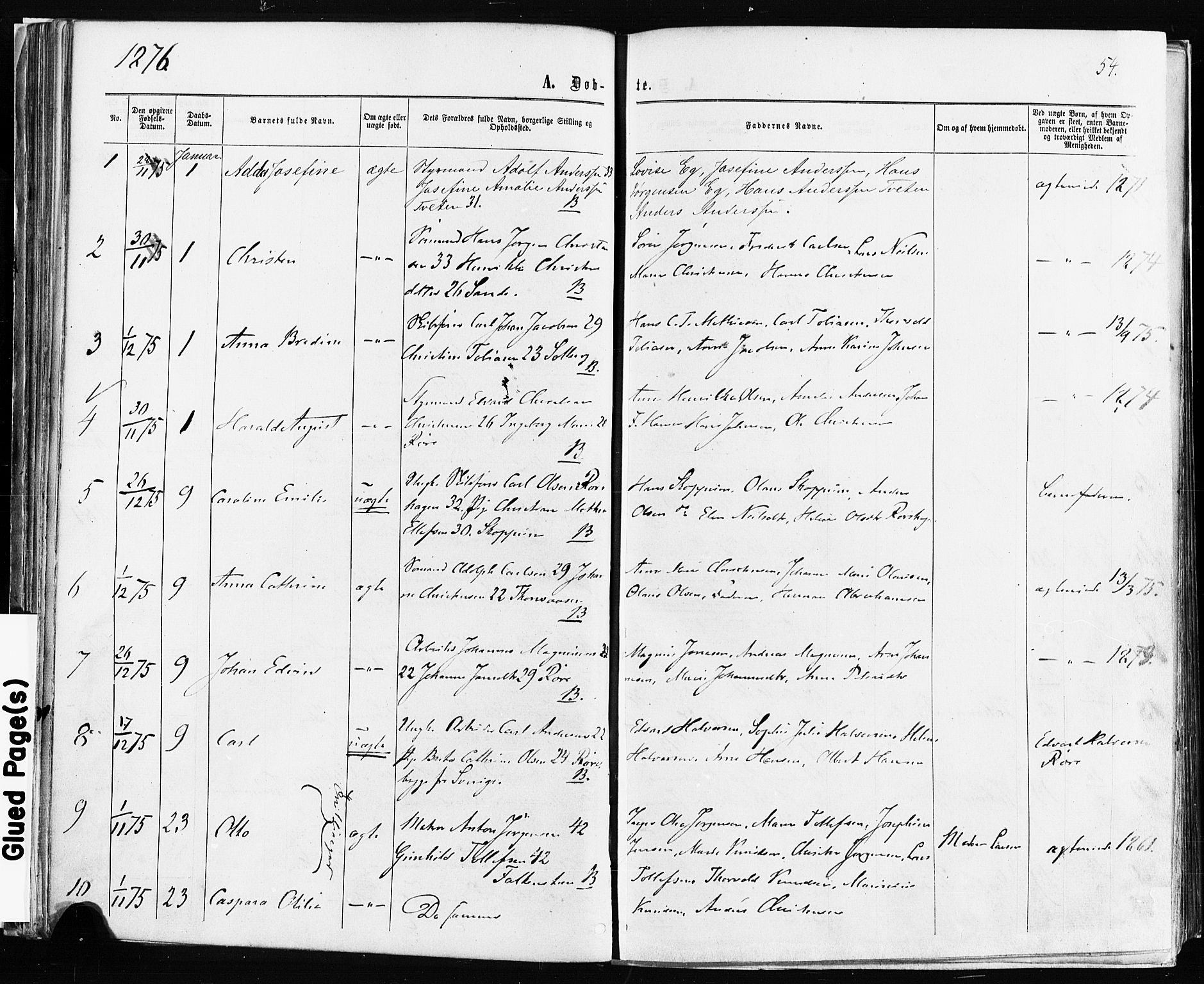 Borre kirkebøker, AV/SAKO-A-338/F/Fa/L0008: Parish register (official) no. I 8, 1868-1877, p. 54