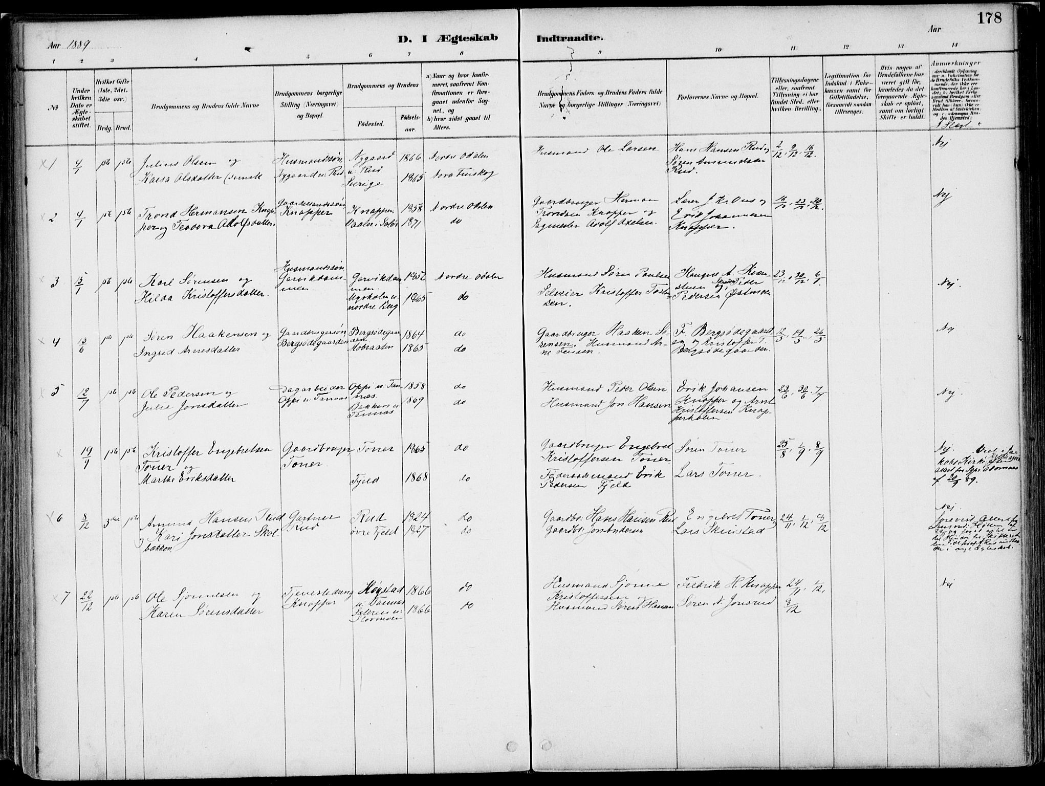 Nord-Odal prestekontor, AV/SAH-PREST-032/H/Ha/Haa/L0008: Parish register (official) no. 8, 1886-1901, p. 178