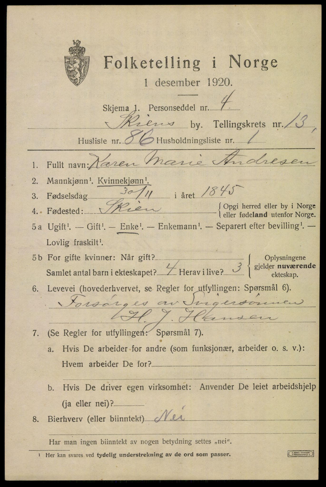 SAKO, 1920 census for Skien, 1920, p. 41022