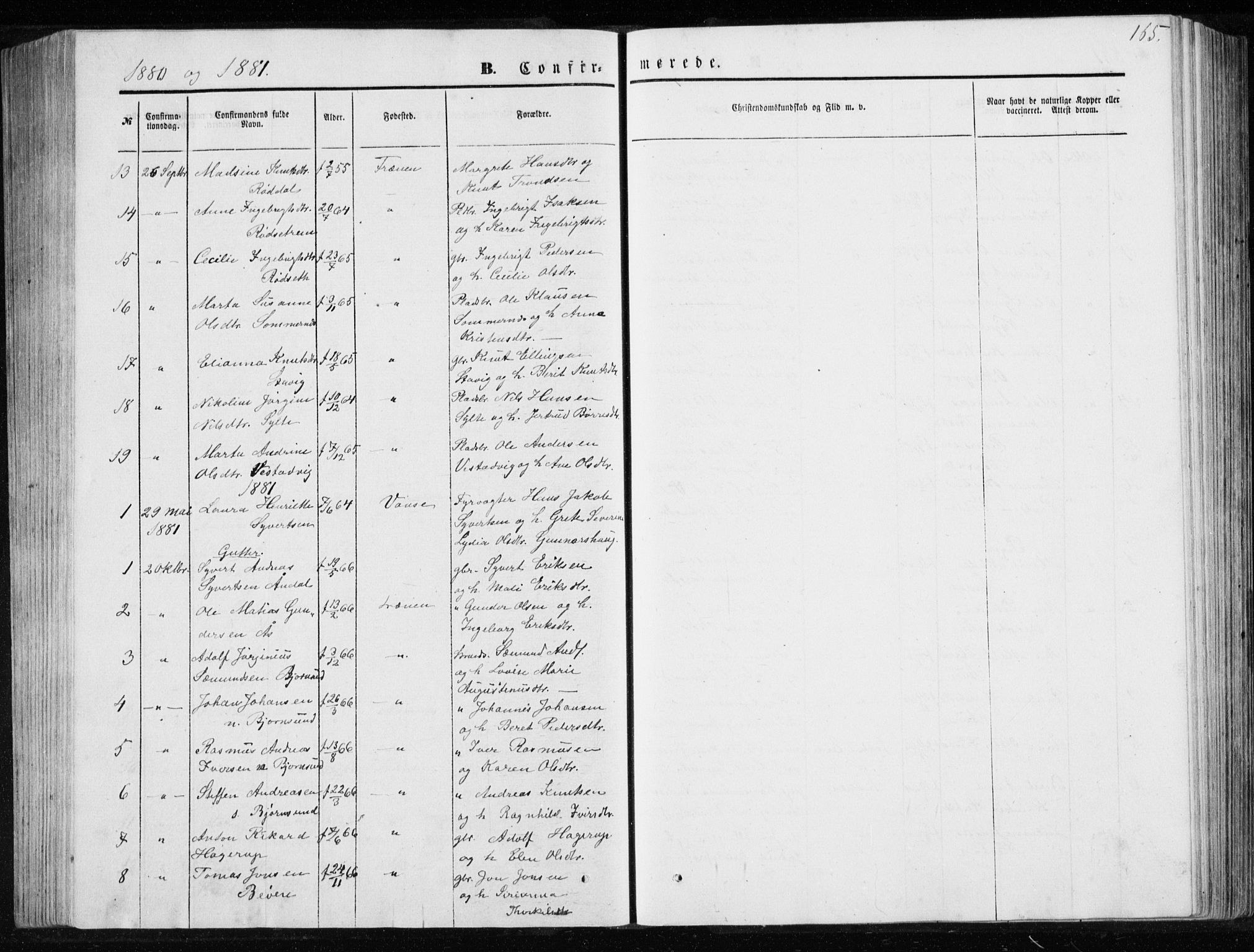 Ministerialprotokoller, klokkerbøker og fødselsregistre - Møre og Romsdal, SAT/A-1454/565/L0754: Parish register (copy) no. 565C03, 1870-1896, p. 165