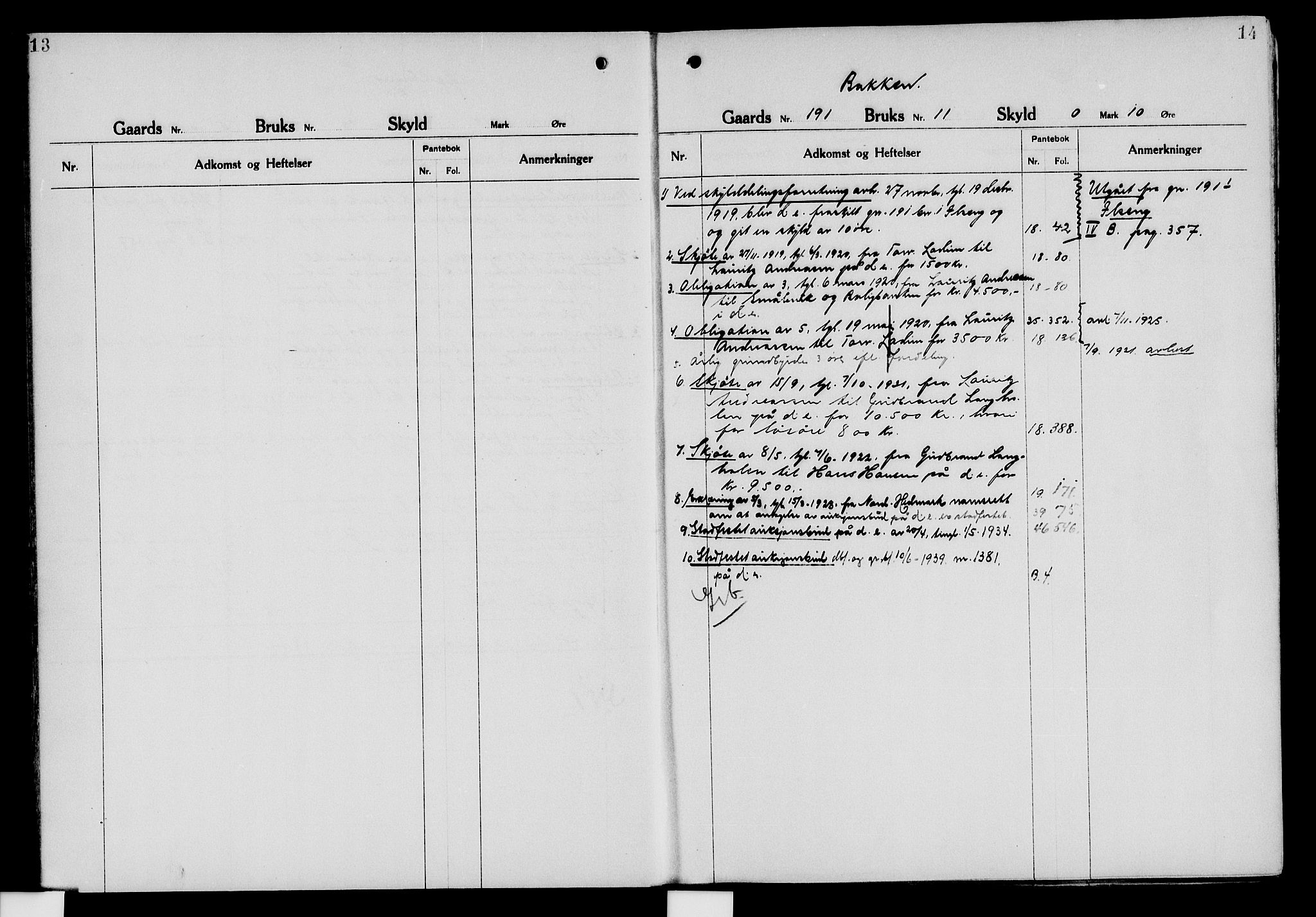 Nord-Hedmark sorenskriveri, SAH/TING-012/H/Ha/Had/Hade/L0006: Mortgage register no. 4.6, 1920-1940, p. 13-14