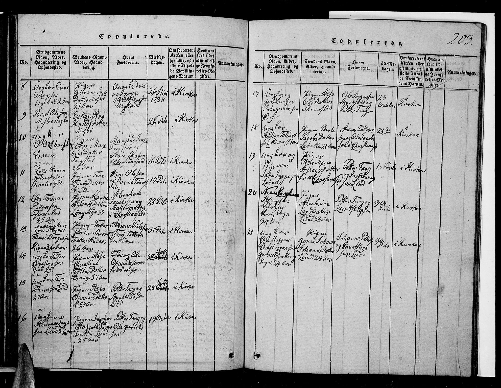 Oddernes sokneprestkontor, AV/SAK-1111-0033/F/Fb/Fba/L0003: Parish register (copy) no. B 3, 1820-1838, p. 203