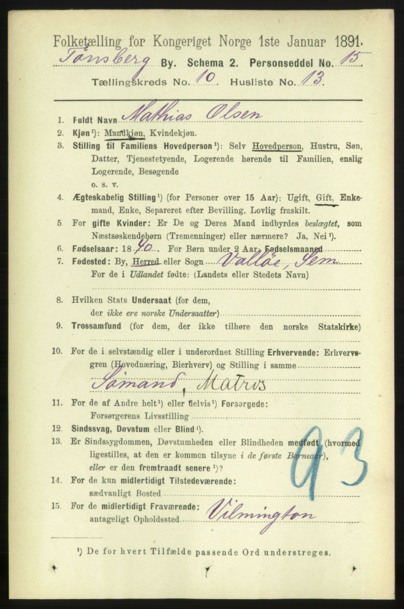 RA, 1891 census for 0705 Tønsberg, 1891, p. 3775