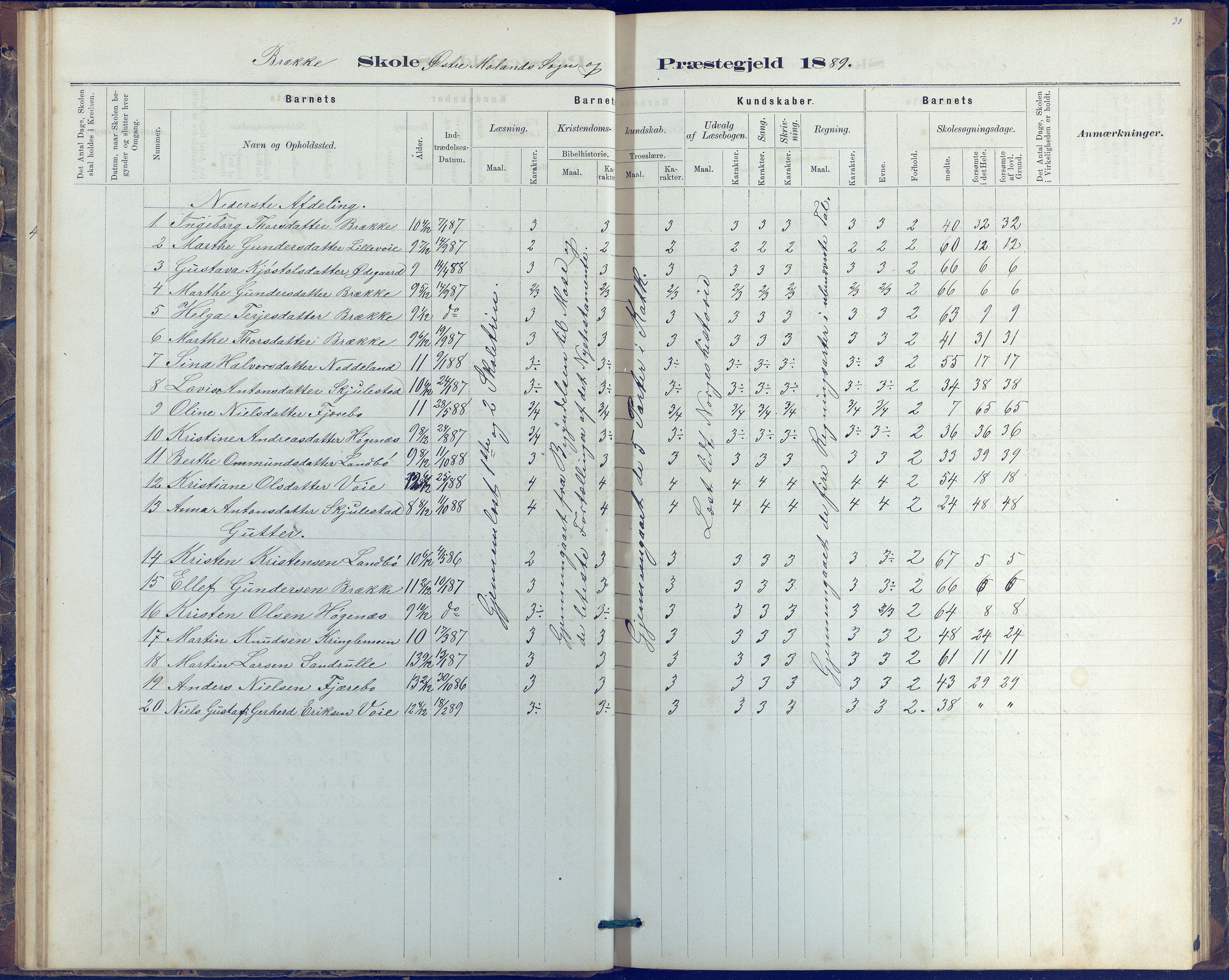 Austre Moland kommune, AAKS/KA0918-PK/09/09b/L0003: Skoleprotokoll, 1879-1891, p. 30