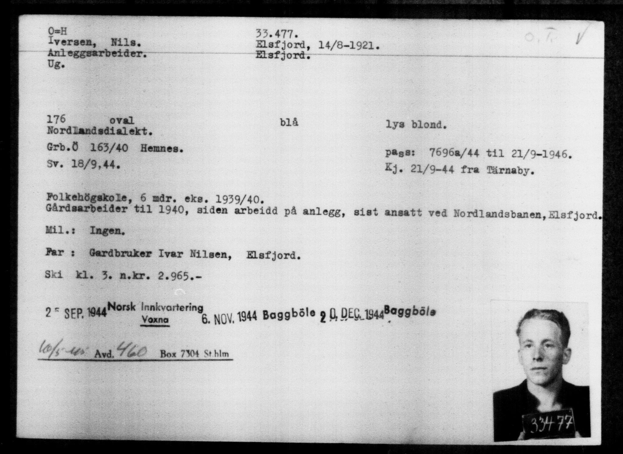 Utenriksstasjonene, Legasjonen i Stockholm, Flyktningkontoret, AV/RA-S-6753/V/Va/L0013: Kjesäterkartoteket, flyktninger med registreringsnr. 31500-34731, 1940-1945, p. 2083