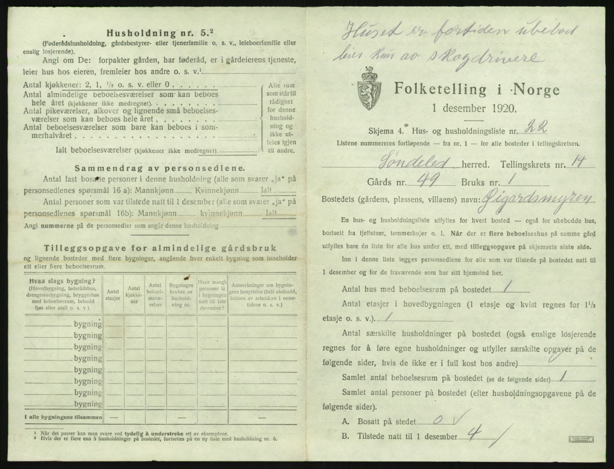 SAK, 1920 census for Søndeled, 1920, p. 1131