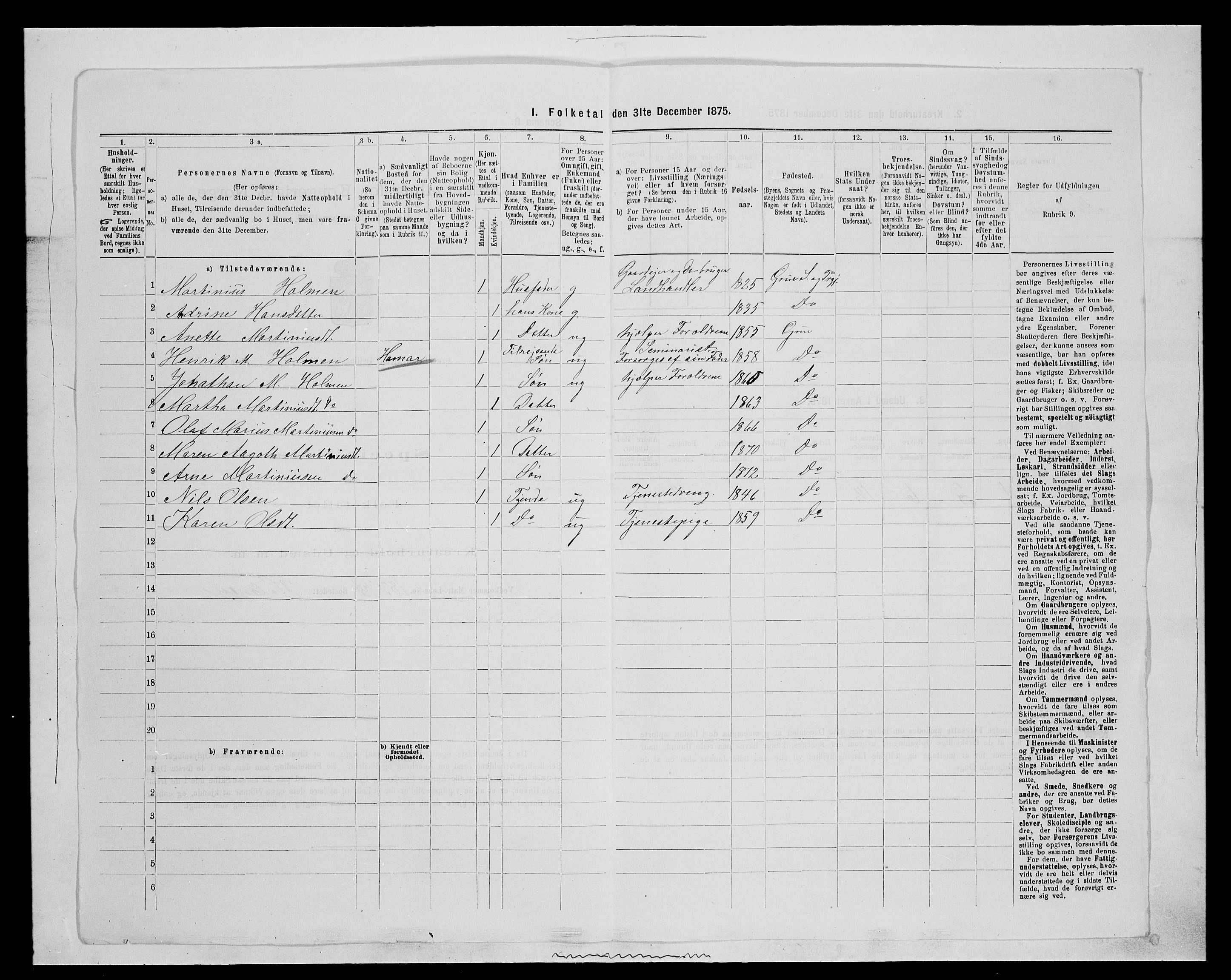 SAH, 1875 census for 0423P Grue, 1875, p. 1819