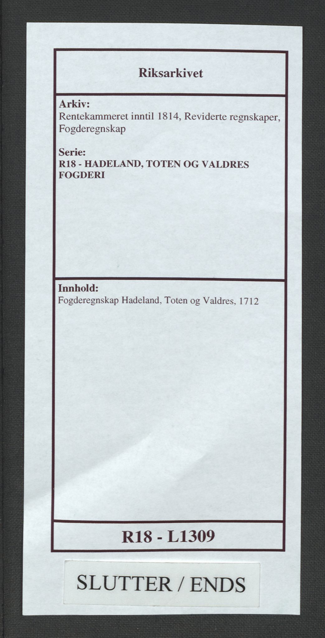 Rentekammeret inntil 1814, Reviderte regnskaper, Fogderegnskap, AV/RA-EA-4092/R18/L1309: Fogderegnskap Hadeland, Toten og Valdres, 1712, p. 429