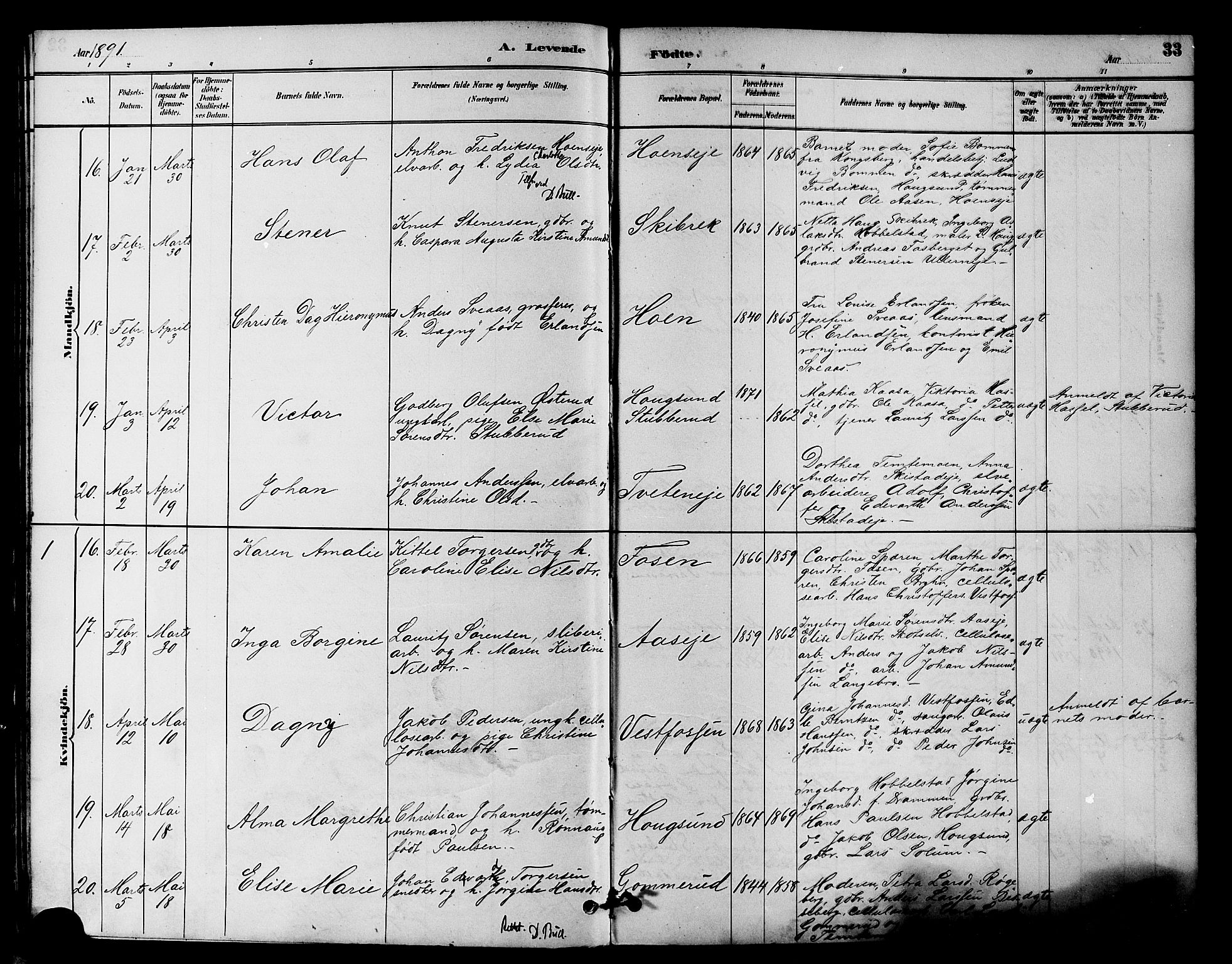 Eiker kirkebøker, AV/SAKO-A-4/F/Fb/L0002: Parish register (official) no. II 2, 1889-1896, p. 33