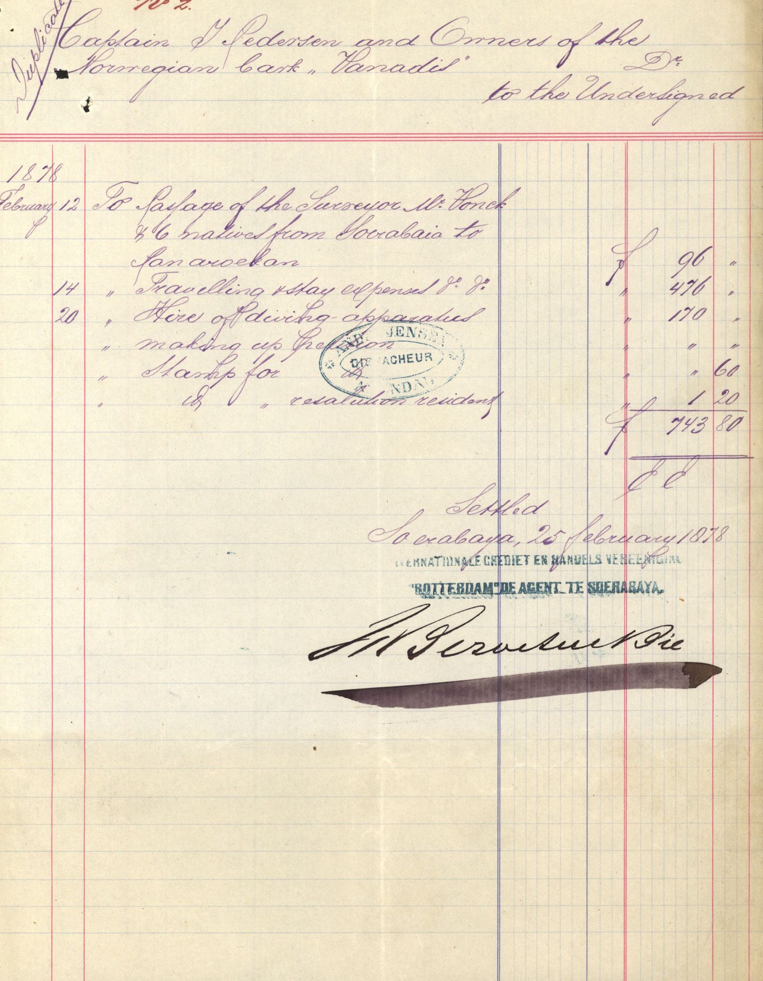 Pa 63 - Østlandske skibsassuranceforening, VEMU/A-1079/G/Ga/L0010/0005: Havaridokumenter / Vanadis, 1878