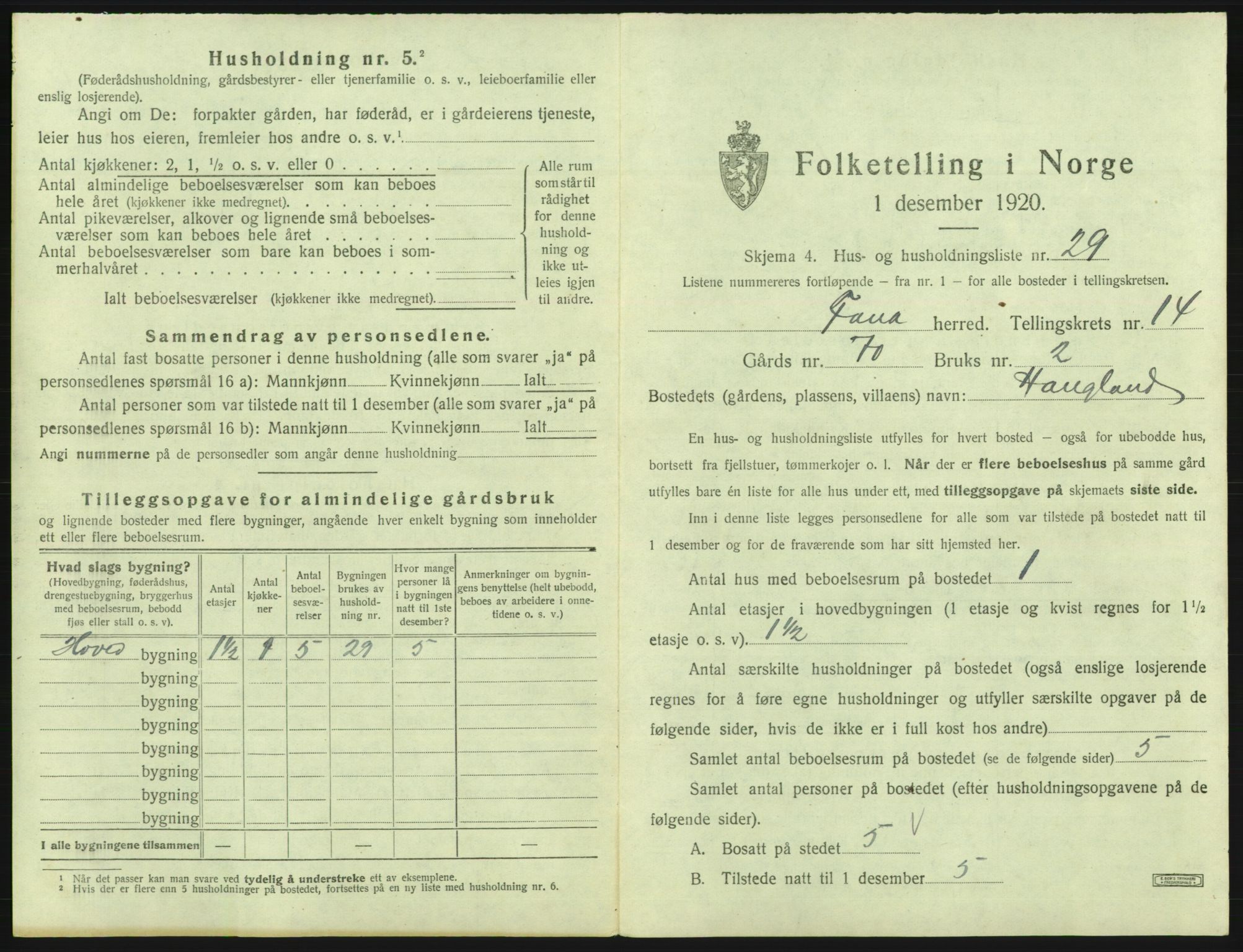 SAB, 1920 census for Fana, 1920, p. 2459