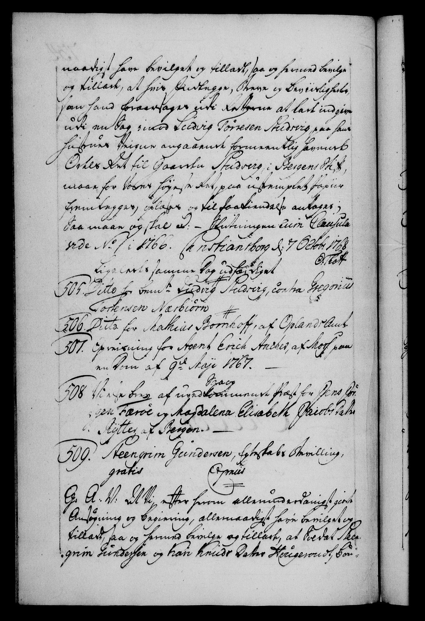 Danske Kanselli 1572-1799, AV/RA-EA-3023/F/Fc/Fca/Fcaa/L0043: Norske registre, 1766-1768, p. 734b