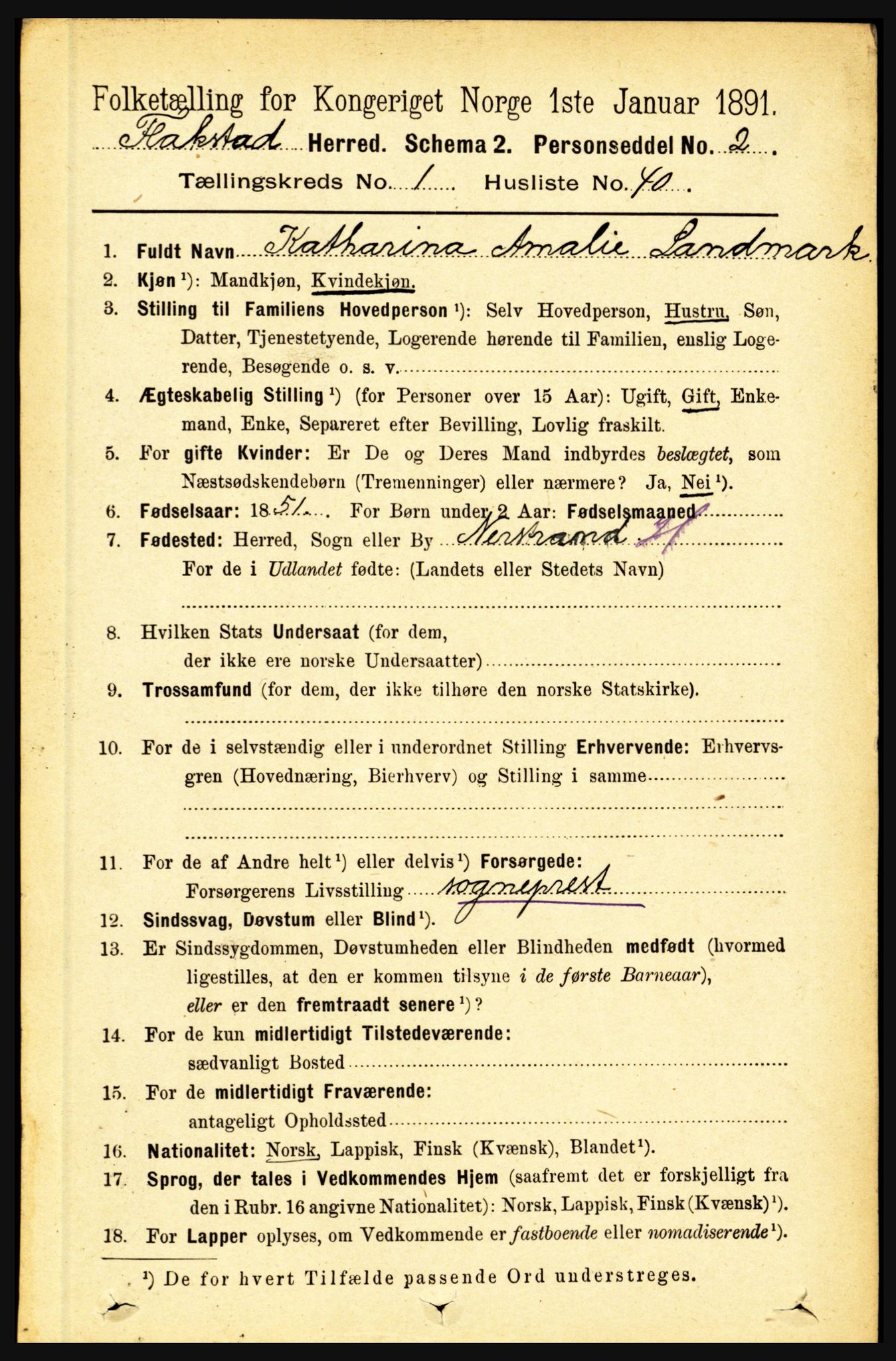 RA, 1891 census for 1859 Flakstad, 1891, p. 413