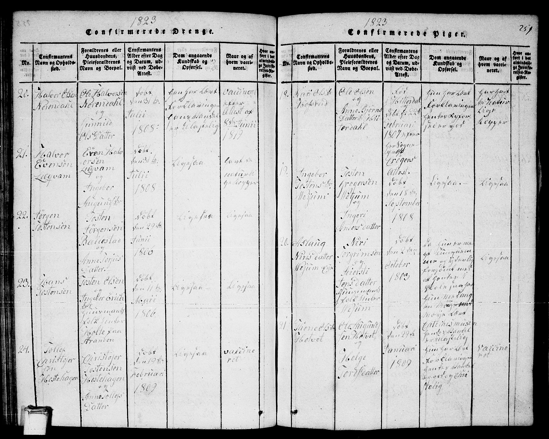 Sauherad kirkebøker, AV/SAKO-A-298/F/Fa/L0005: Parish register (official) no. I 5, 1815-1829, p. 259