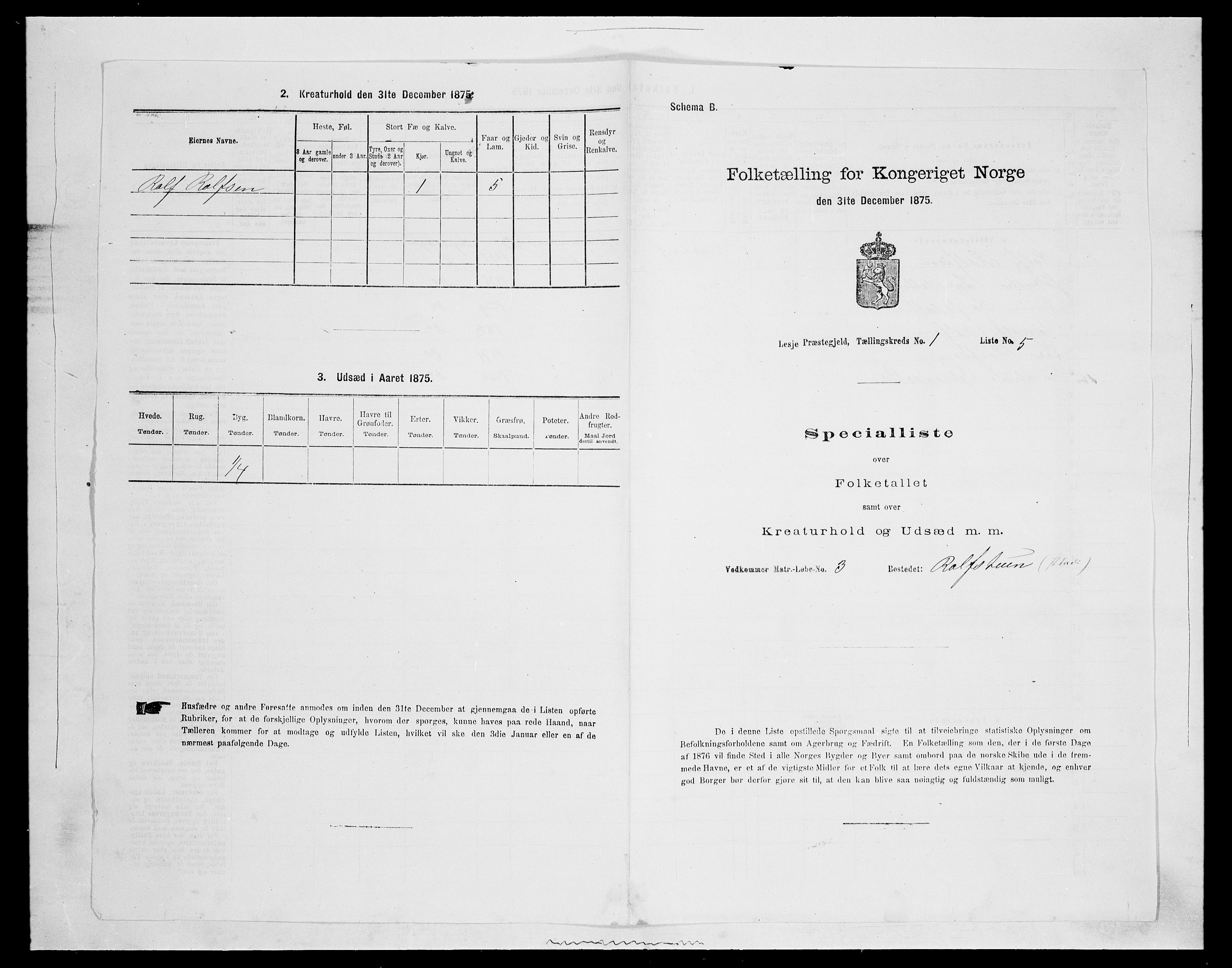 SAH, 1875 census for 0512P Lesja, 1875, p. 92