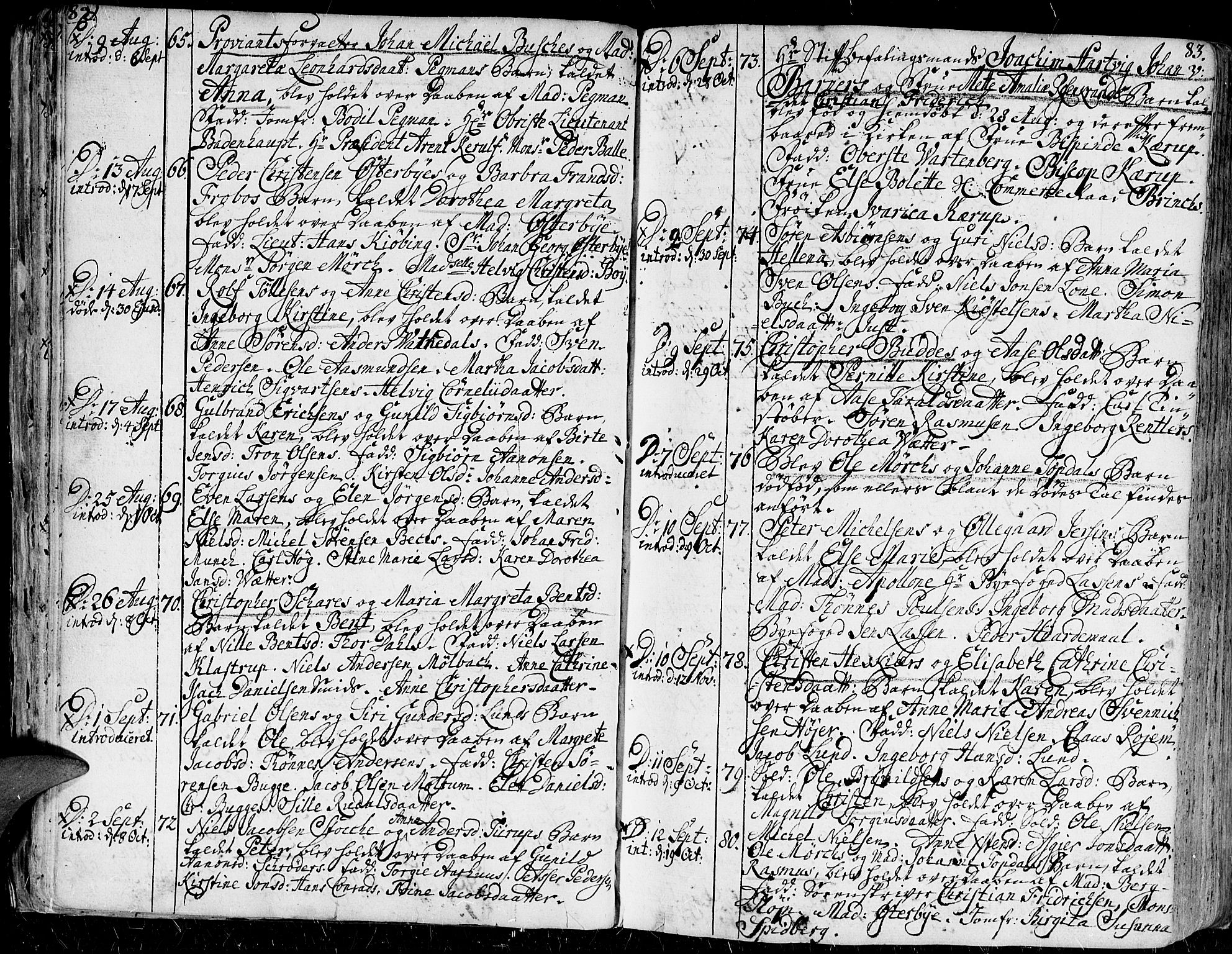 Kristiansand domprosti, AV/SAK-1112-0006/F/Fa/L0001: Parish register (official) no. A 1, 1734-1793, p. 82-83