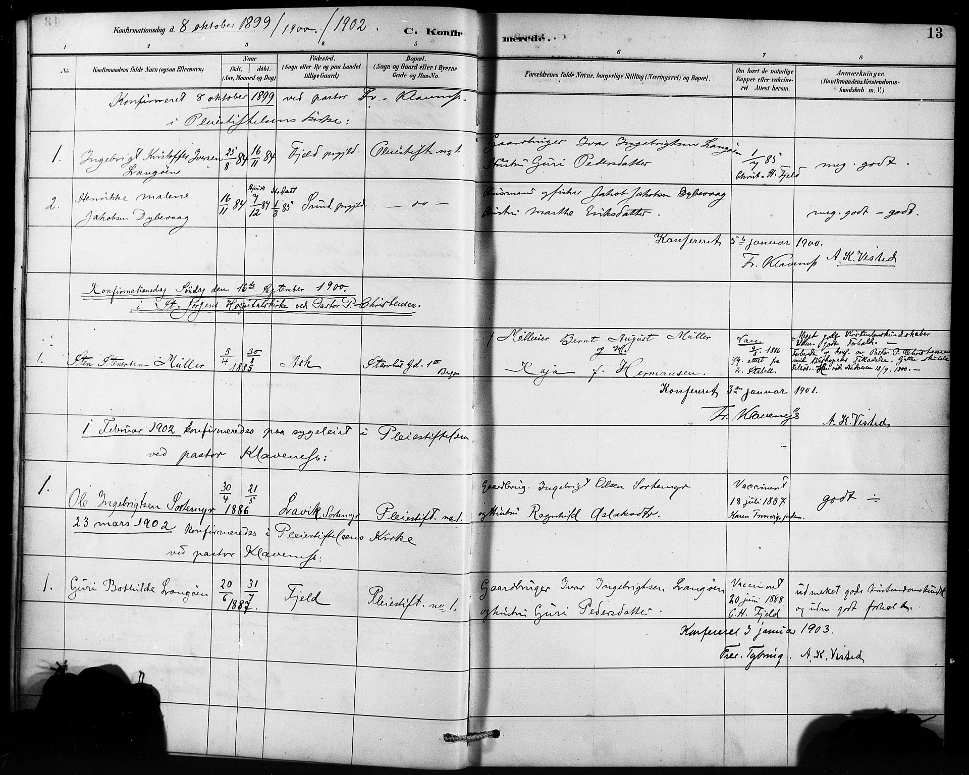 St. Jørgens hospital og Årstad sokneprestembete, SAB/A-99934: Parish register (official) no. A 13, 1886-1906, p. 13