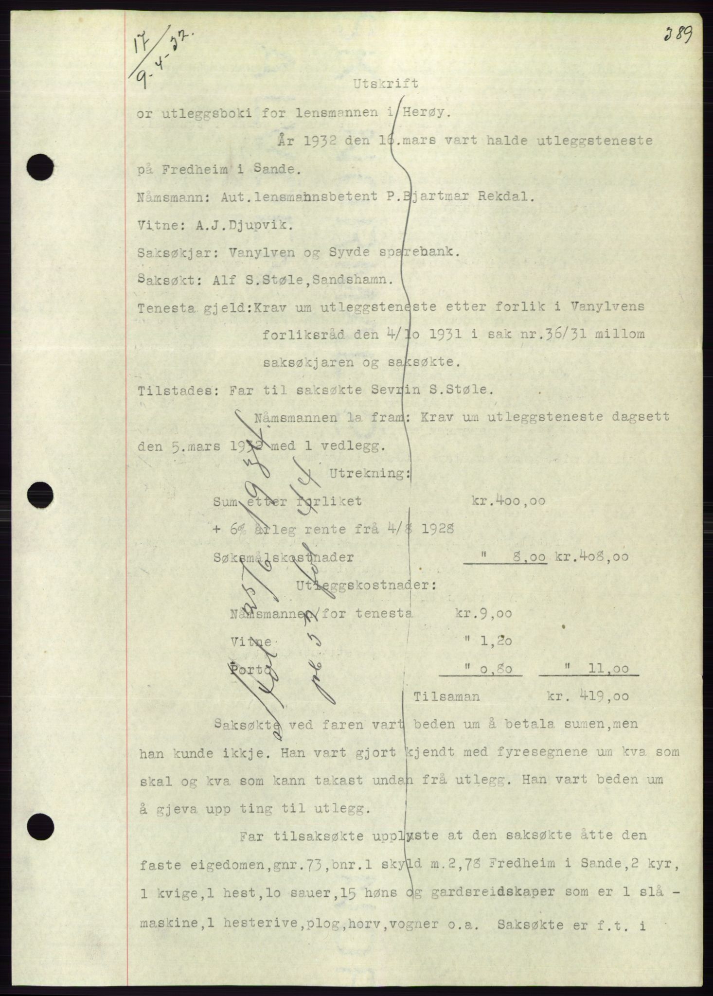 Søre Sunnmøre sorenskriveri, AV/SAT-A-4122/1/2/2C/L0053: Mortgage book no. 47, 1931-1932, Deed date: 09.04.1932