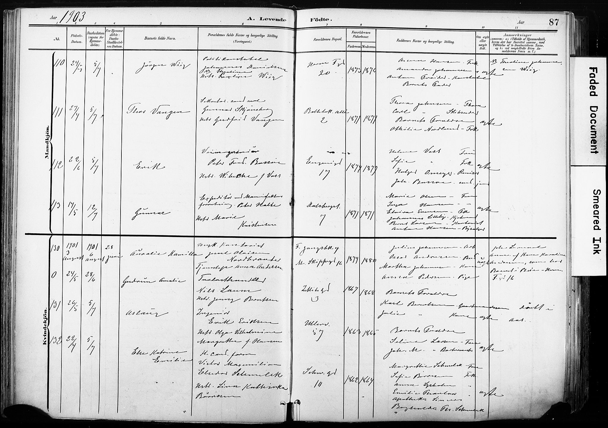 Gamle Aker prestekontor Kirkebøker, SAO/A-10617a/F/L0013: Parish register (official) no. 13, 1901-1908, p. 87