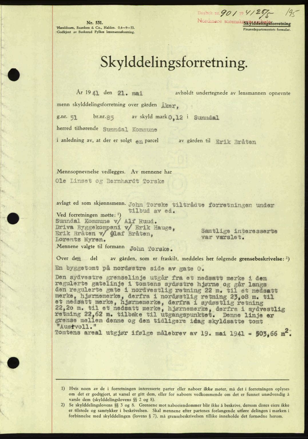 Nordmøre sorenskriveri, SAT/A-4132/1/2/2Ca: Mortgage book no. A90, 1941-1941, Diary no: : 901/1941