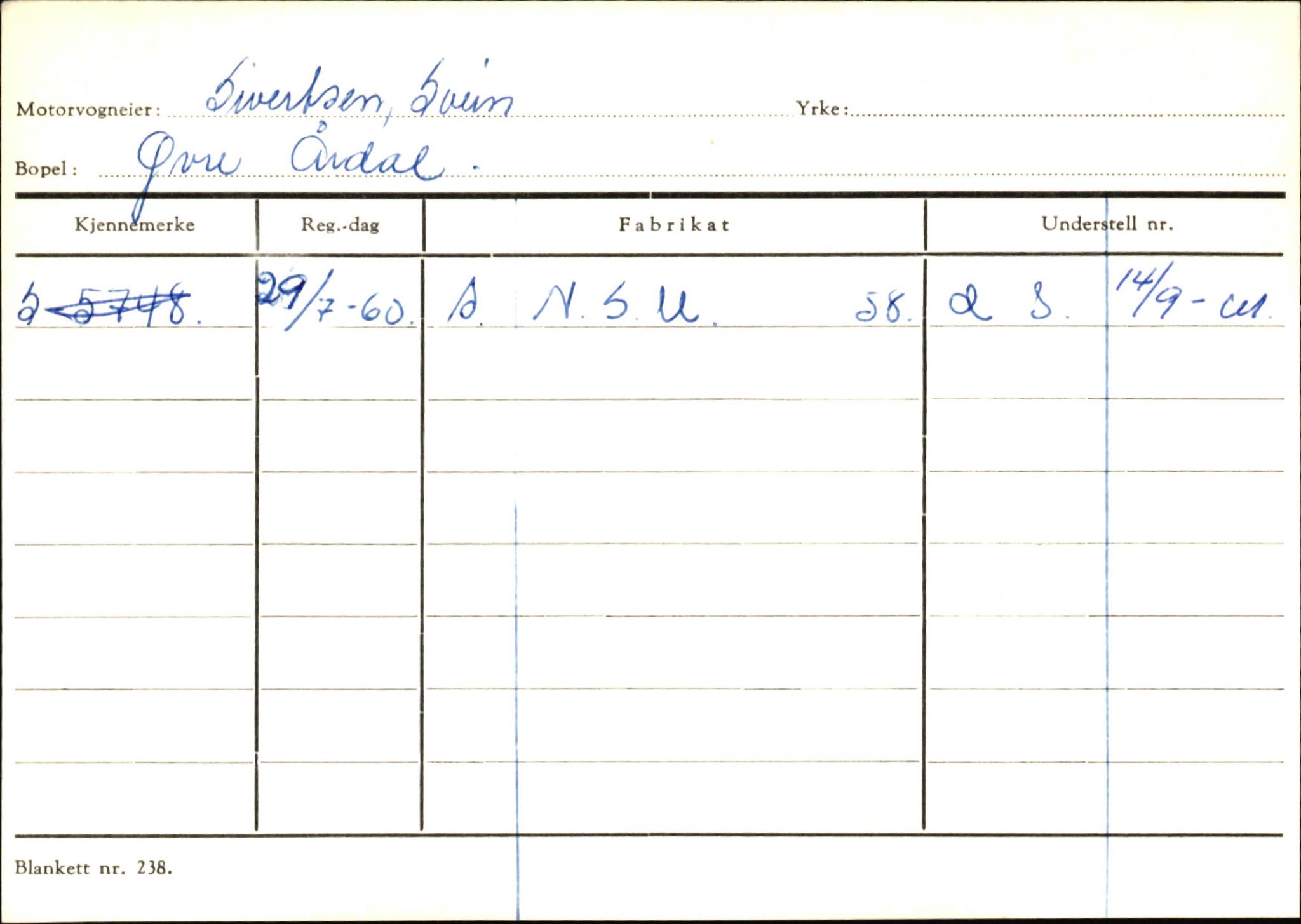 Statens vegvesen, Sogn og Fjordane vegkontor, AV/SAB-A-5301/4/F/L0146: Registerkort Årdal R-Å samt diverse kort, 1945-1975, p. 308
