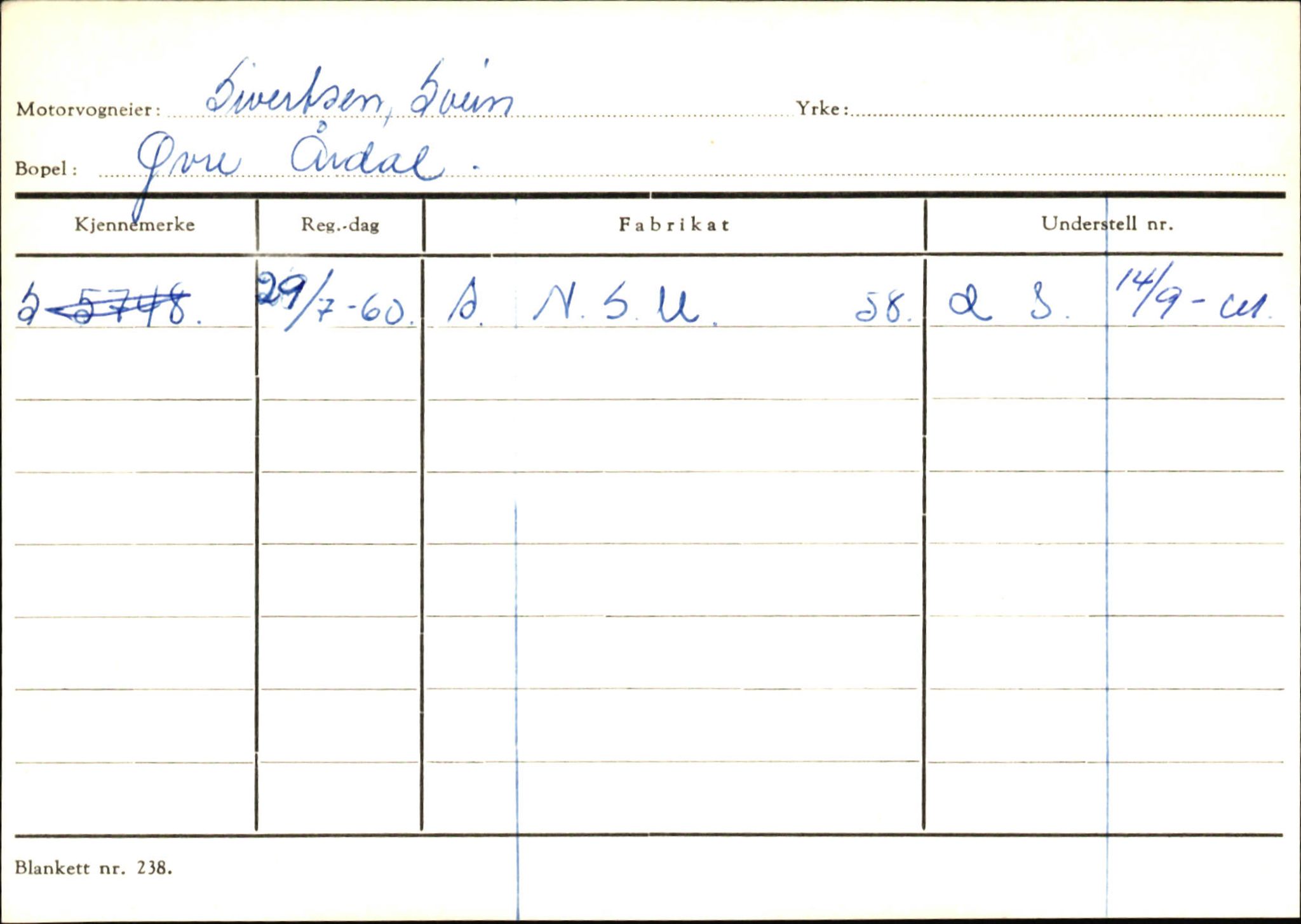 Statens vegvesen, Sogn og Fjordane vegkontor, SAB/A-5301/4/F/L0146: Registerkort Årdal R-Å samt diverse kort, 1945-1975, p. 308