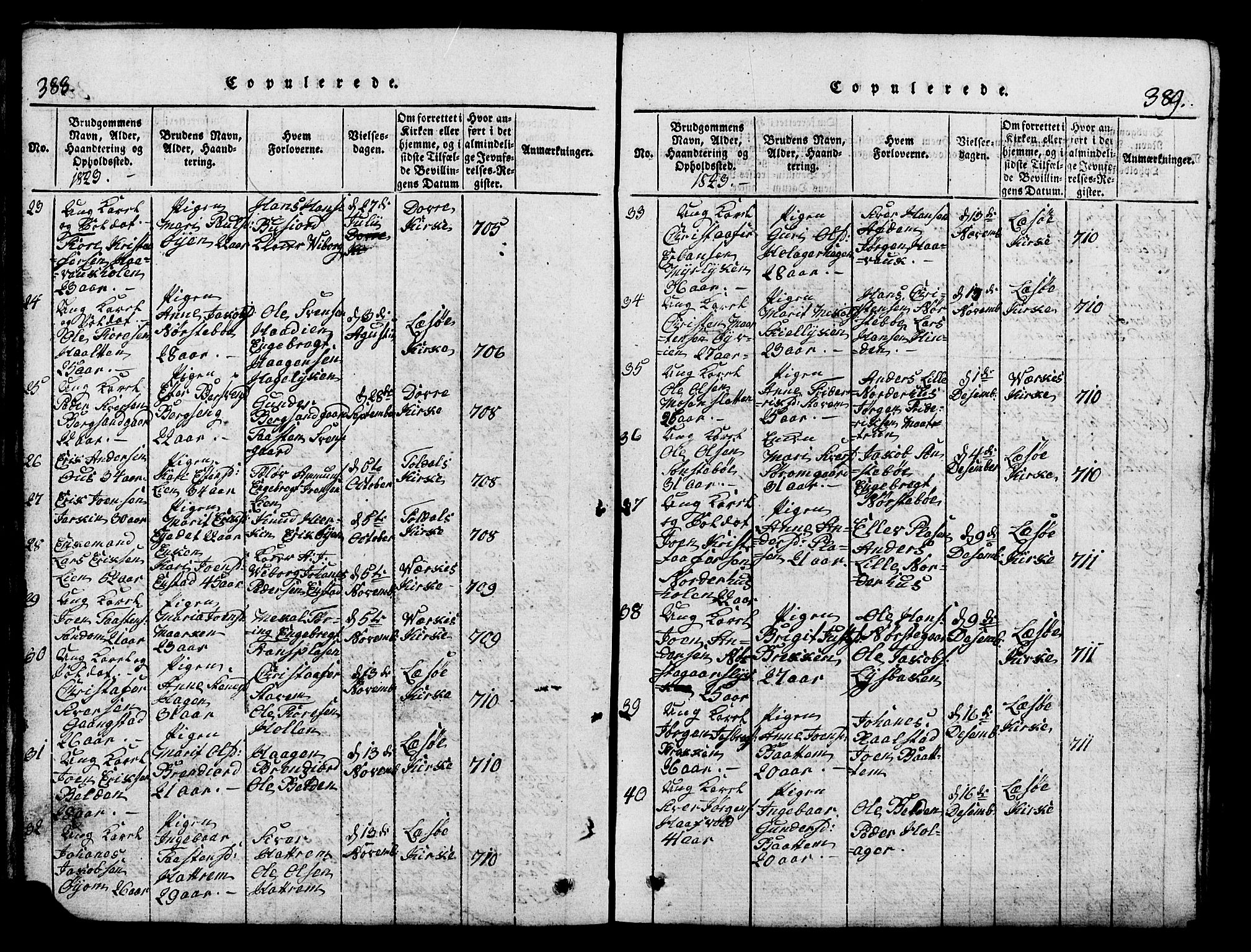 Lesja prestekontor, SAH/PREST-068/H/Ha/Hab/L0001: Parish register (copy) no. 1, 1820-1831, p. 388-389
