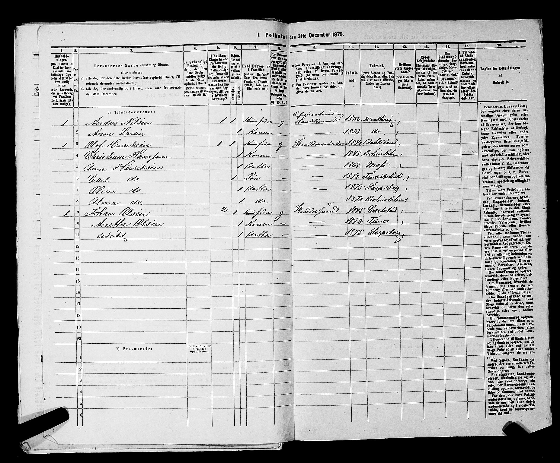 RA, 1875 census for 0102P Sarpsborg, 1875, p. 292