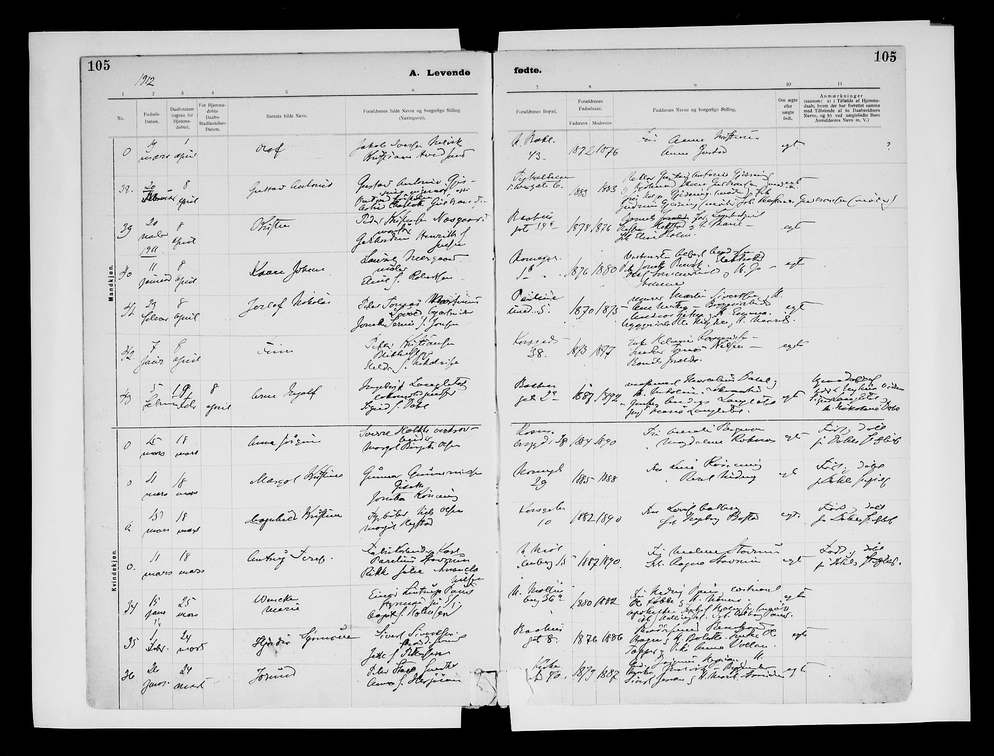 Ministerialprotokoller, klokkerbøker og fødselsregistre - Sør-Trøndelag, SAT/A-1456/604/L0203: Parish register (official) no. 604A23, 1908-1916, p. 105