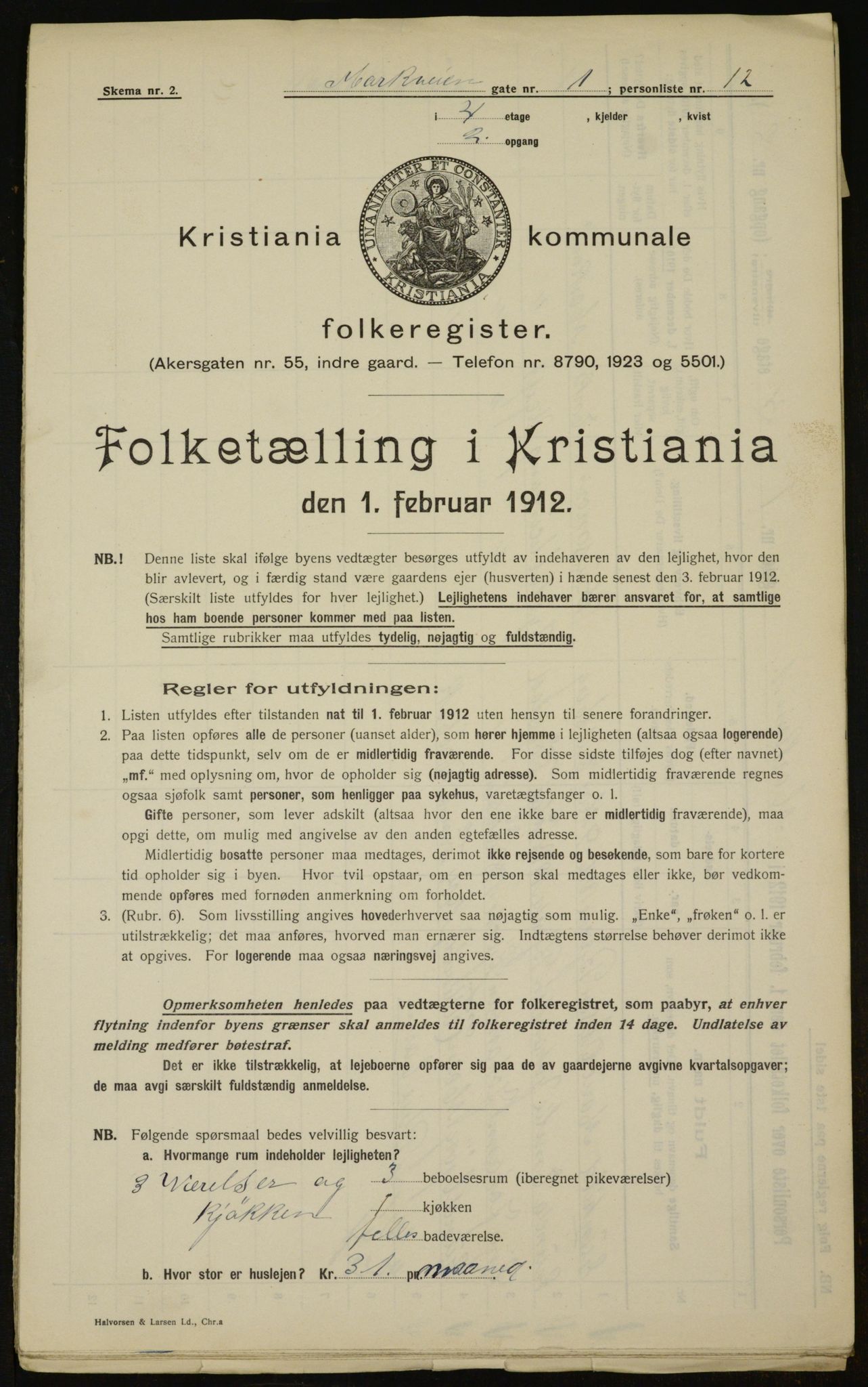 OBA, Municipal Census 1912 for Kristiania, 1912, p. 63364