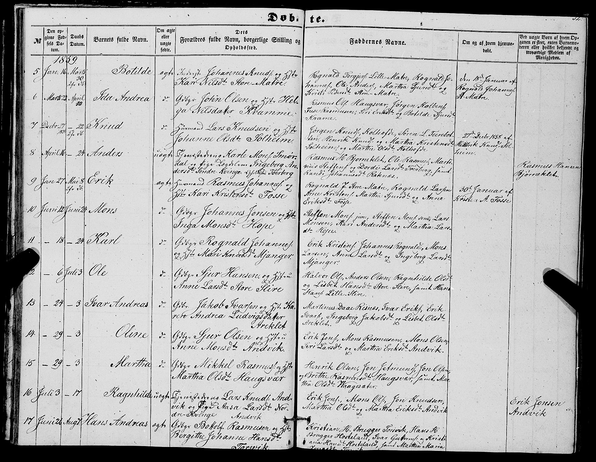 Masfjorden Sokneprestembete, AV/SAB-A-77001: Parish register (copy) no. A 1, 1851-1875, p. 32